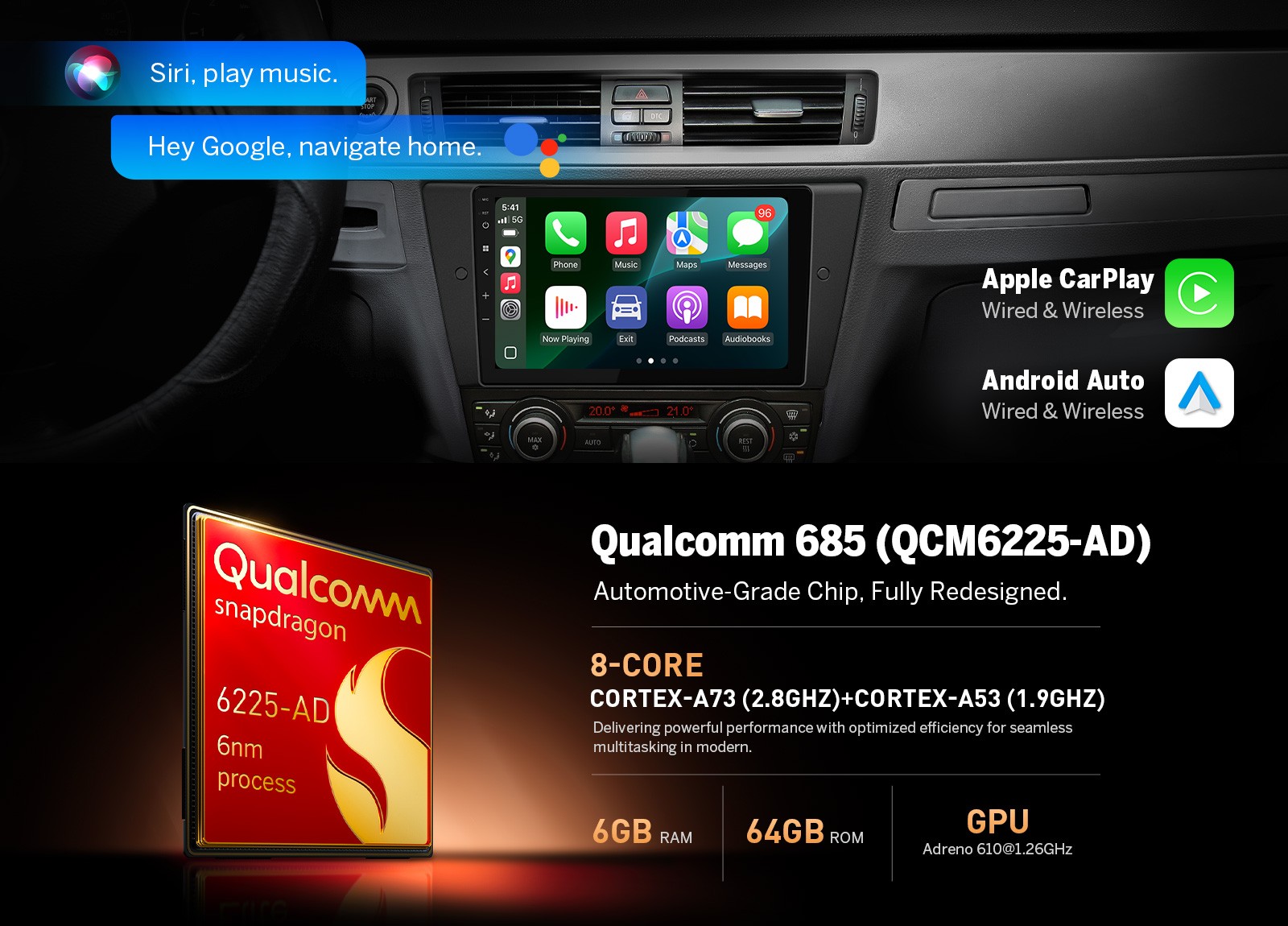 Eonon E90X7S Android 9″ QLED CarPlay Car Stereo Radio for BMW E90 6+64GB DSP SWC