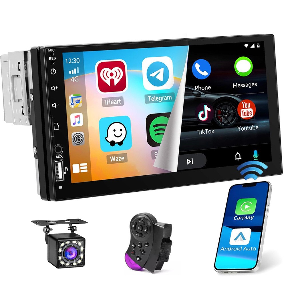 7″ Single 1Din Touch Screen Car Stereo Radio USB BT Android auto Carplay +Camera