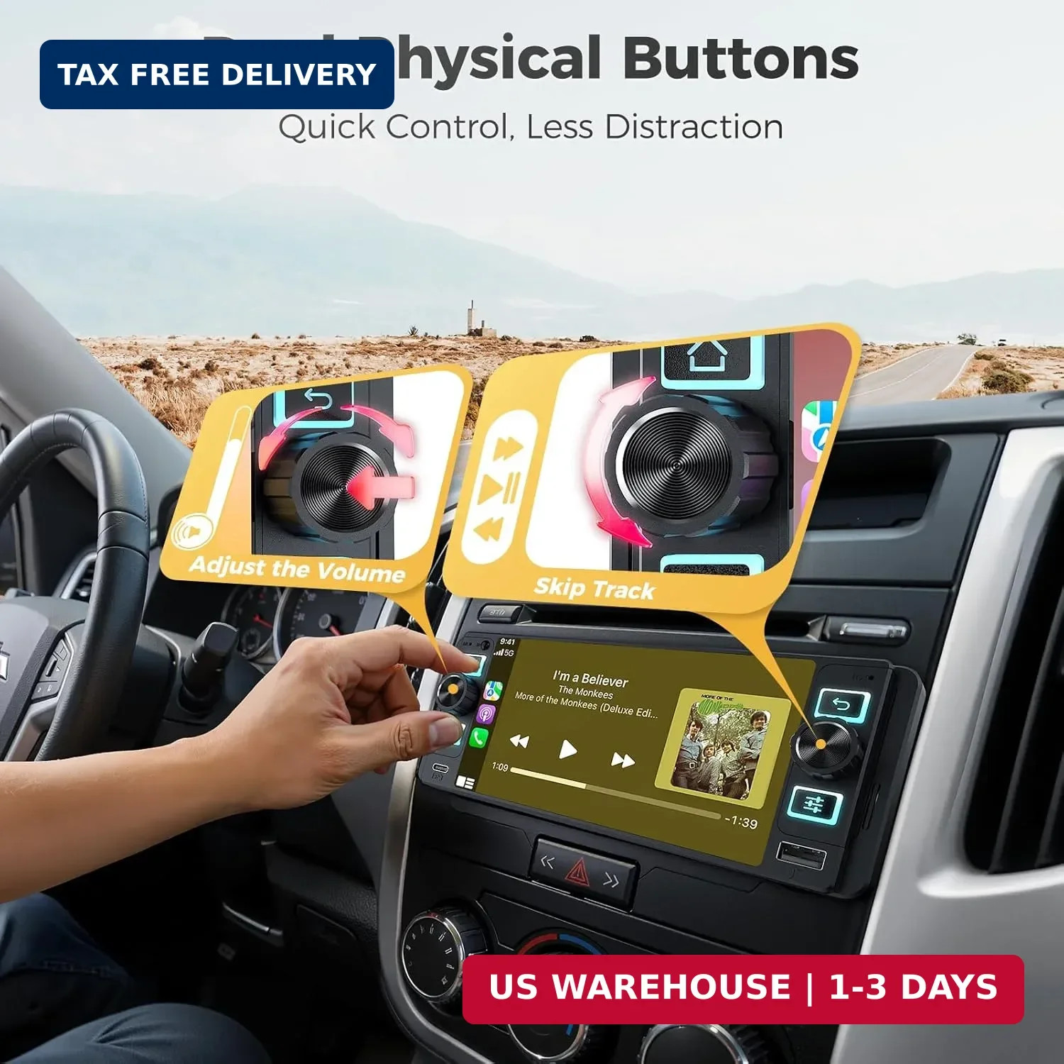 Single Din Car Stereo with Wireless Apple CarPlay and Android Auto, Single Din T
