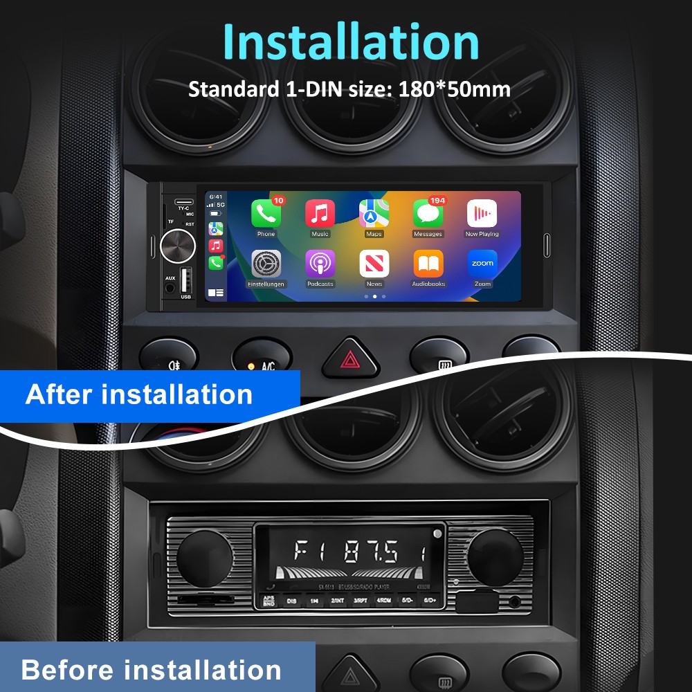 Rear Camera MIC 6.36″CarPlay Android Auto Universal Car Stereo Multimedia Player