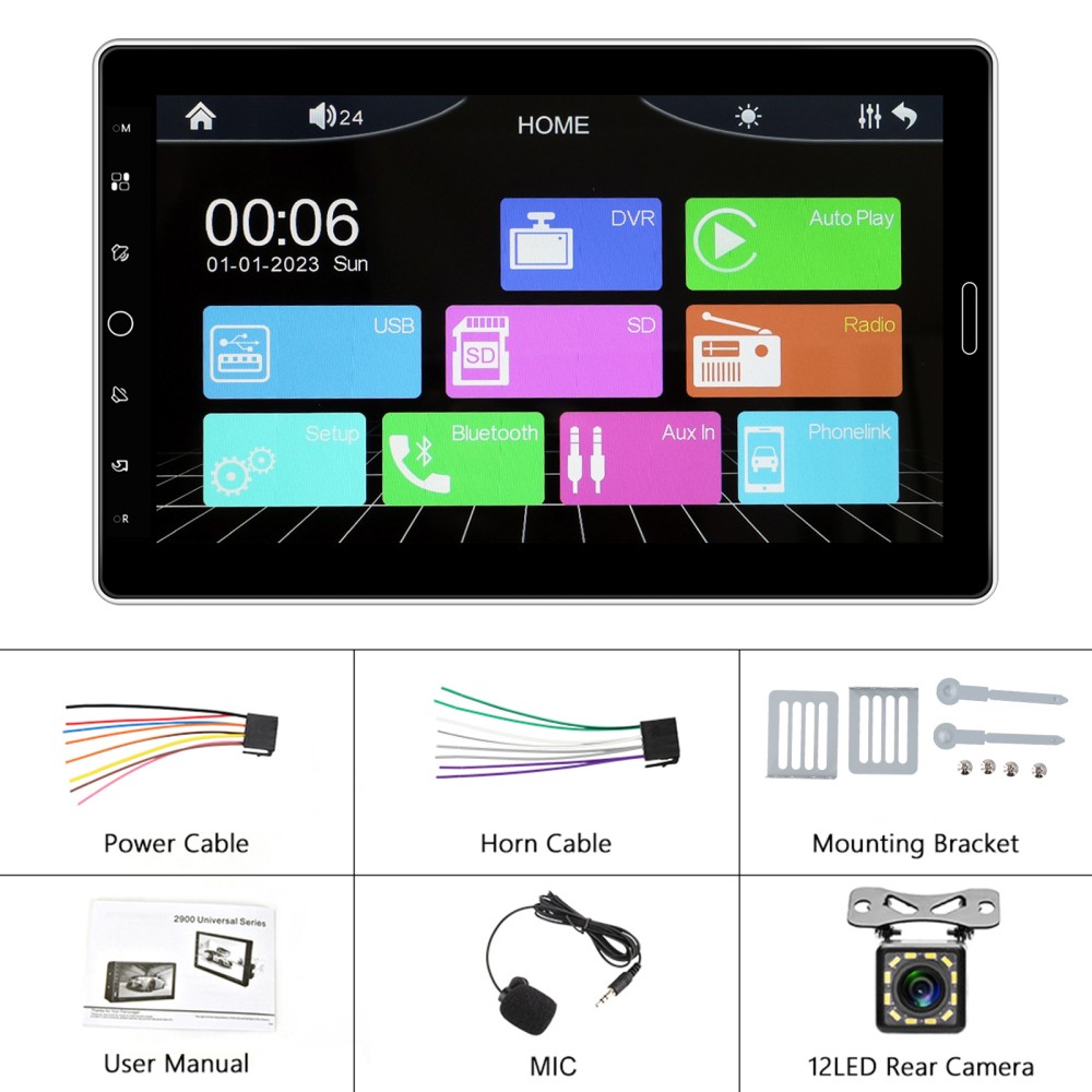 10.1″ Single 1 Din Apple/Android Carplay Rotatable Screen Car Stereo Radio + Cam