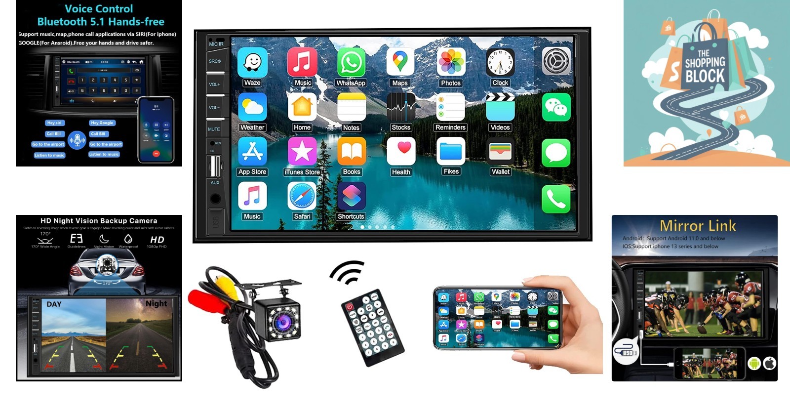 7-Inch Double Din Bluetooth Car Stereo with Backup Camera & Touchscreen