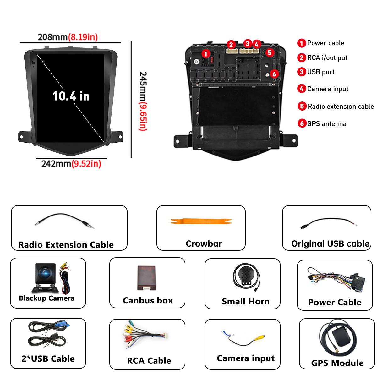 Car Apple Carplay Radio For Chevy Cruze 2011-2015 Android 12 GPS Stereo w/Camera