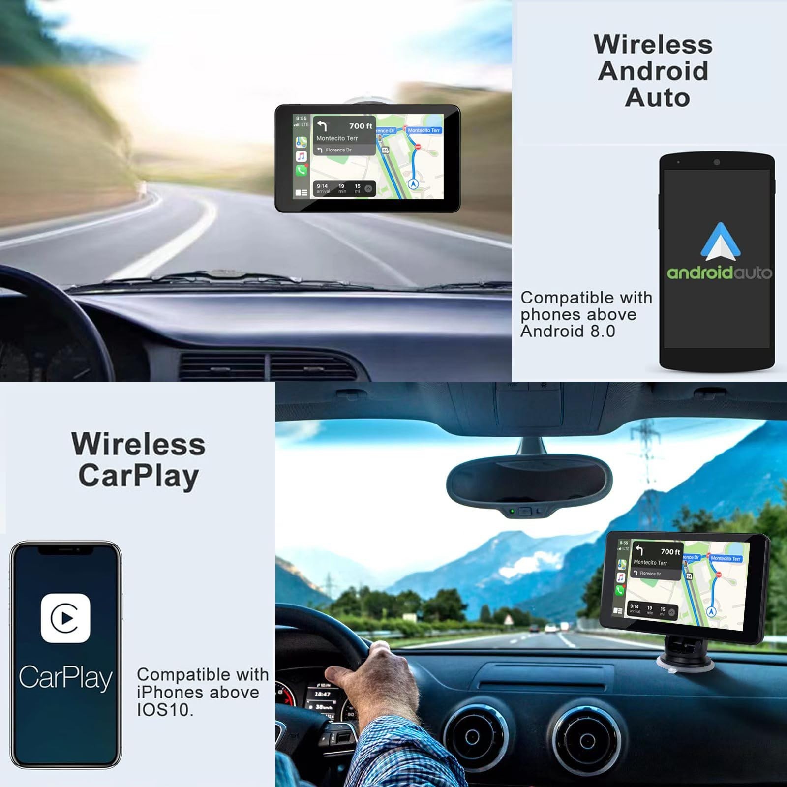 7″ HD Wireless CarPlay & Android Auto Stereo, Backup Camera, GPS, Voice Control