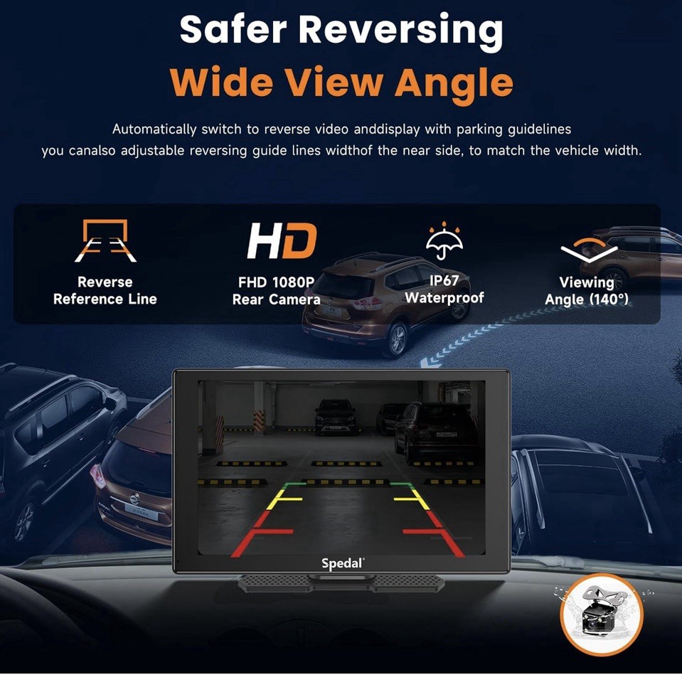 Q9S/9″ Portable Wireless Carplay & Android Auto 1080P Backup Camera-NEW.