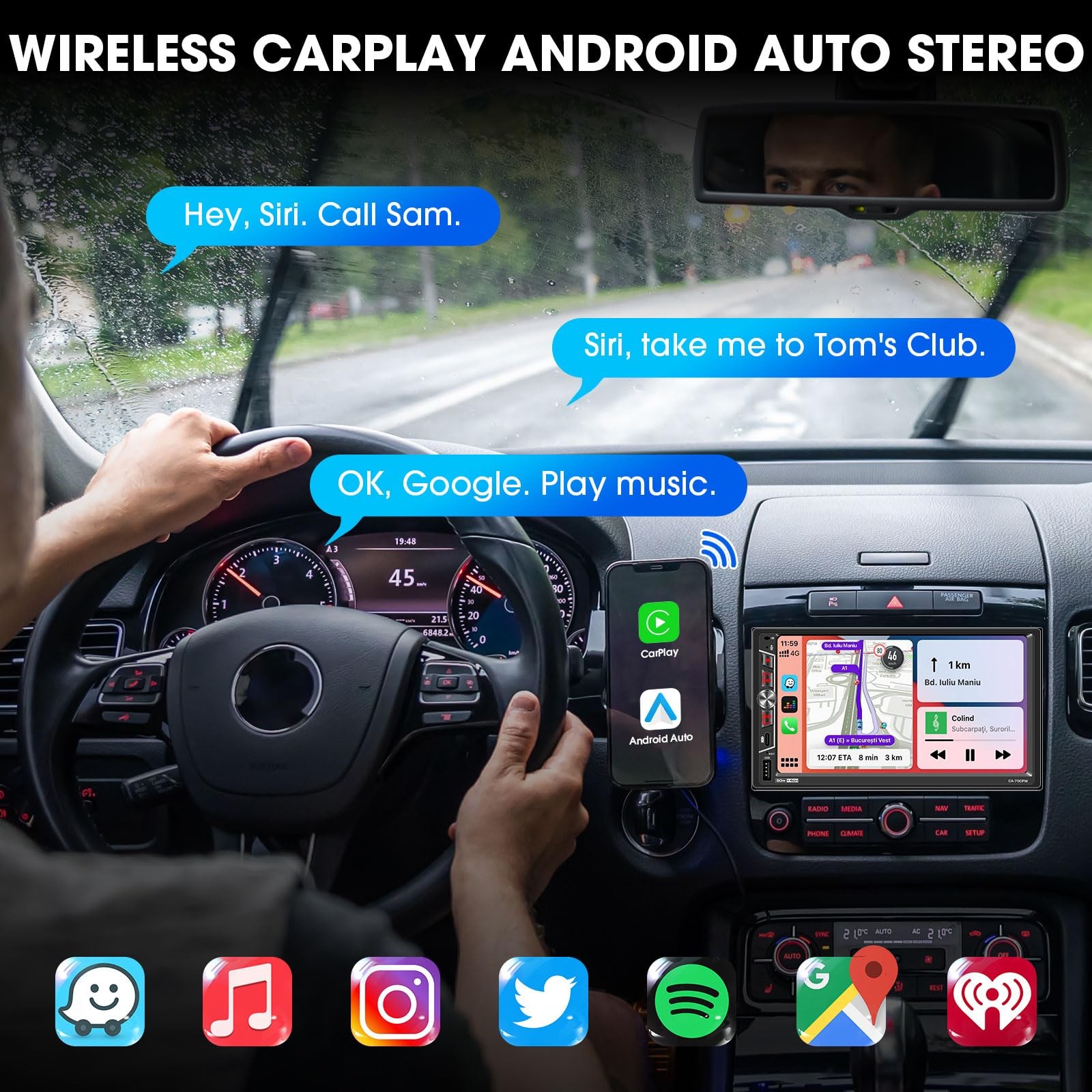 7″ Double Din Carplay Stereo: Wireless Android Auto Car Radio Receiver -…