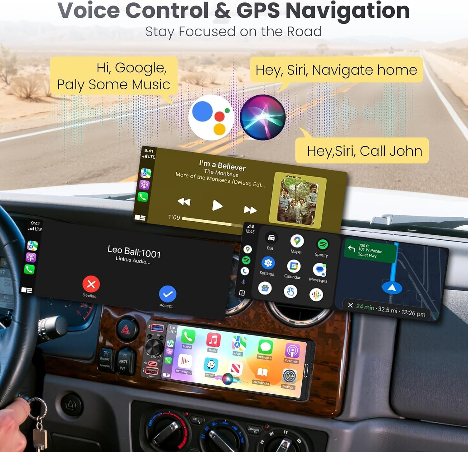Power Acoustic Single DIN 6.5″ Touchscreen Car Stereo Apple Carplay