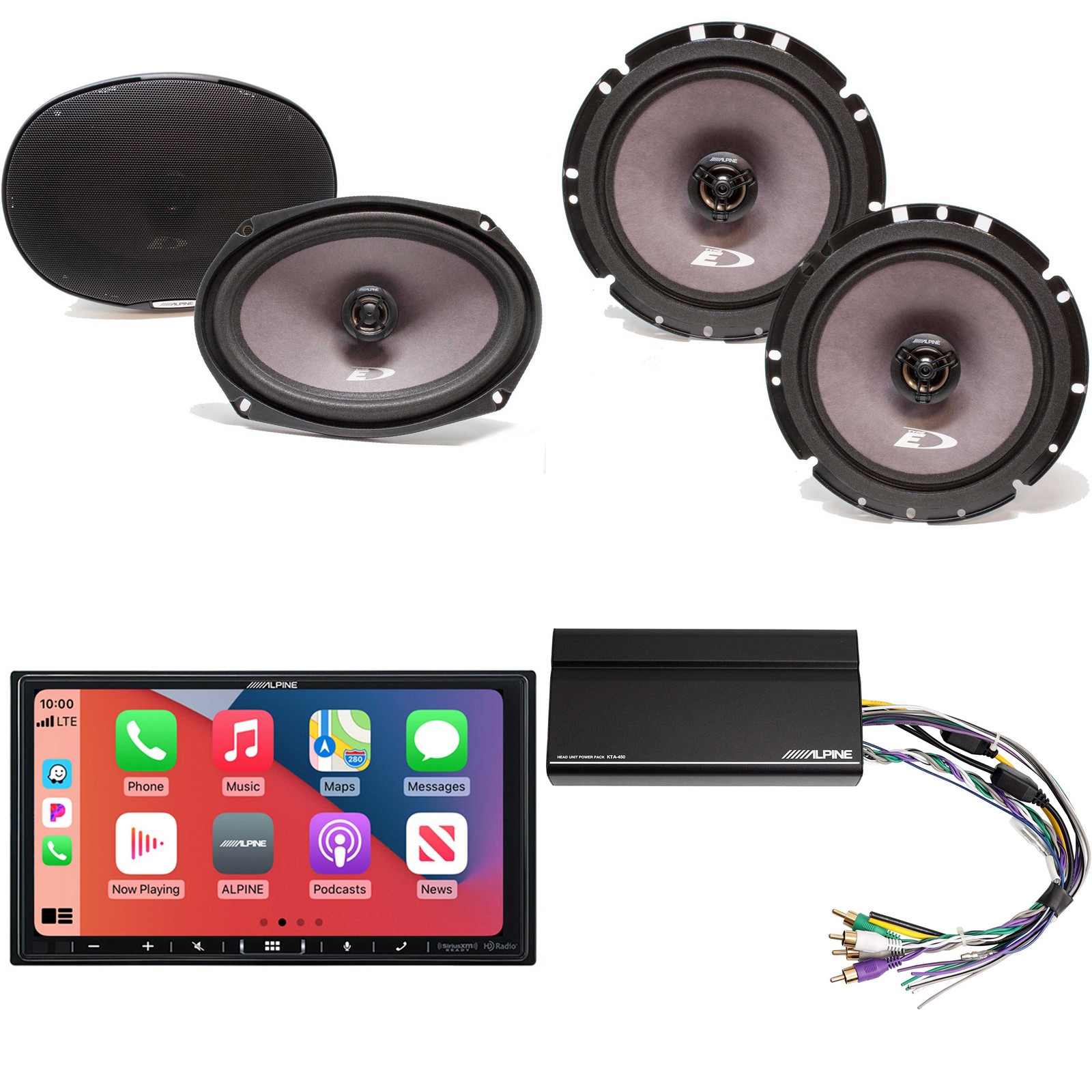 Alpine iLX-407 7″ Receiver Carplay/Android Auto & 6.5″/6×9 Coax + Power Pack