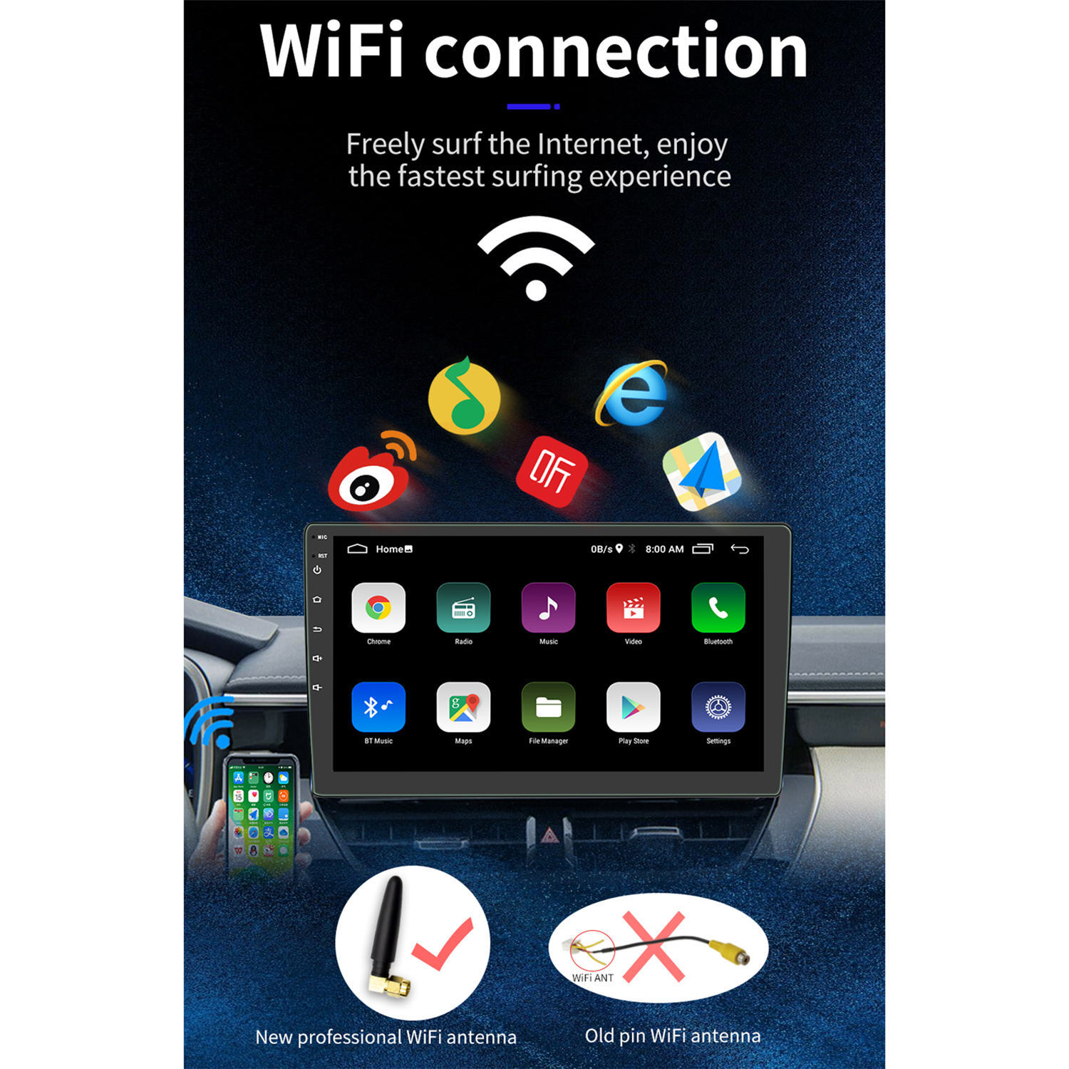 2-DIN Android 10.1 Car Radio 1+16GB 9inch Touch Screen GPS Bluetooth WIFI S-9090
