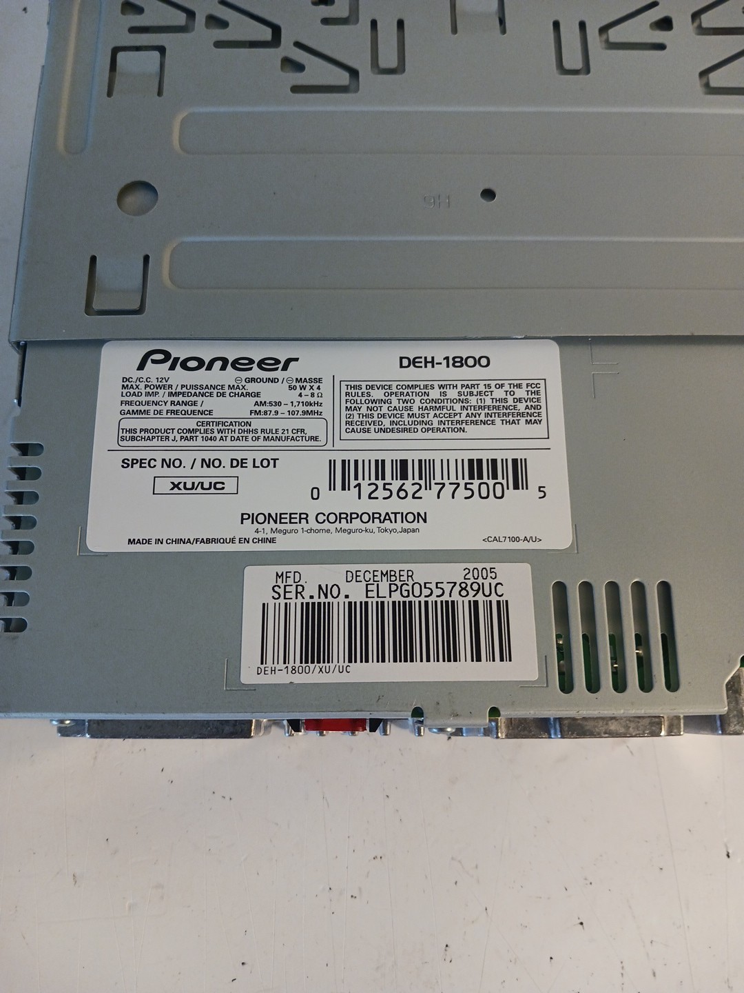 Pioneer DEH-1800 Super Tuner lll Car CD Player EQ/Mosfet 50 Wx 4 Amp/Detach Face