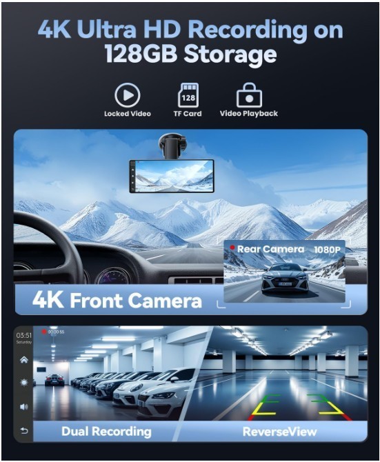 8.1″ Portable CarPlay Screen w/ Dash Cam, GPS (No Backup Camera)