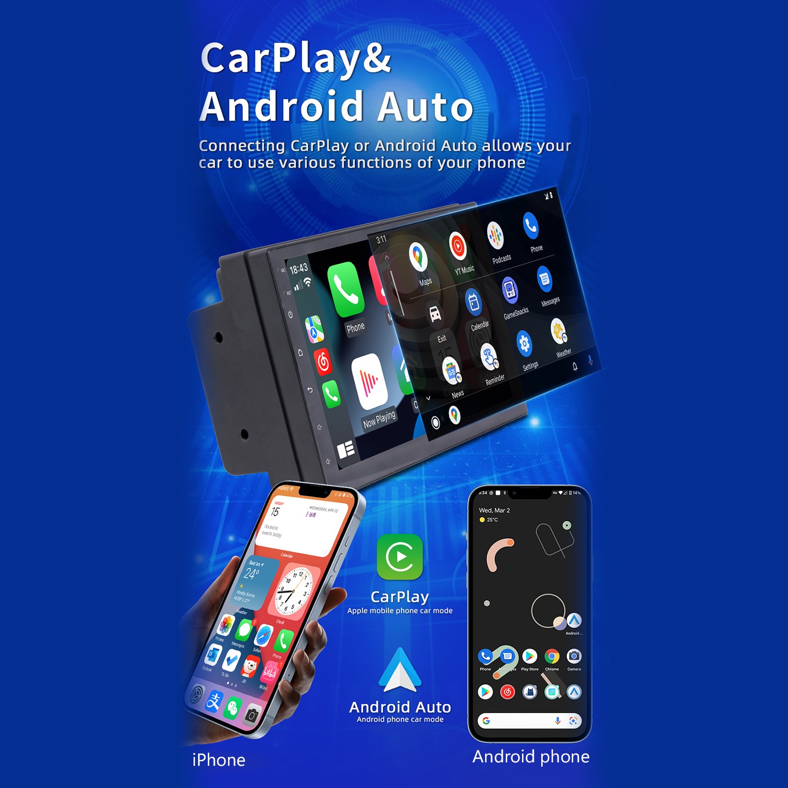 7″ Android 10 2G+64G Quad Core GPS WiFi Bluetooth Car Stereo MP5 Player Carplay