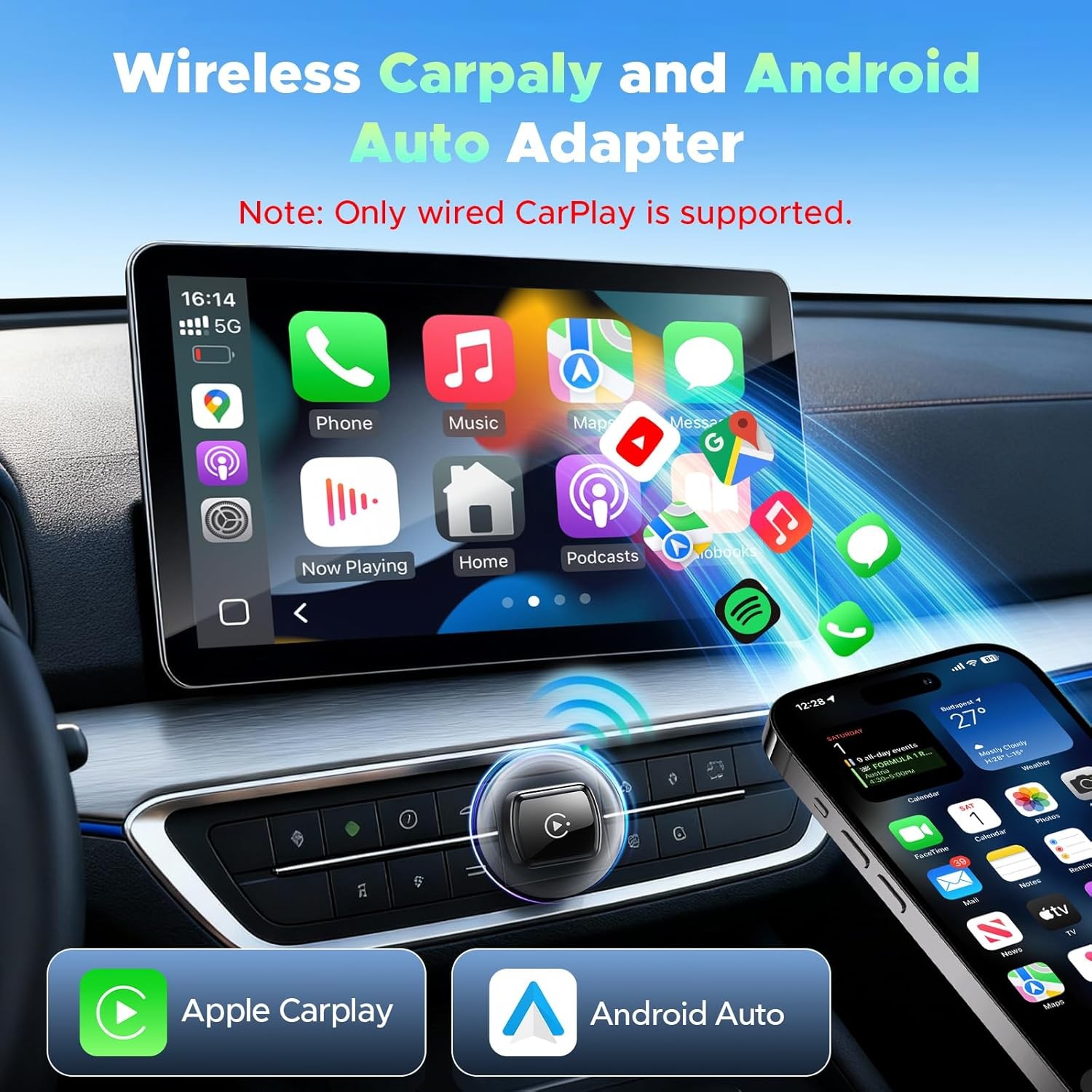 4 in 1 Wireless Mirror Link Adapter Wired to CarPlay for iPhone Auto Adapter USB