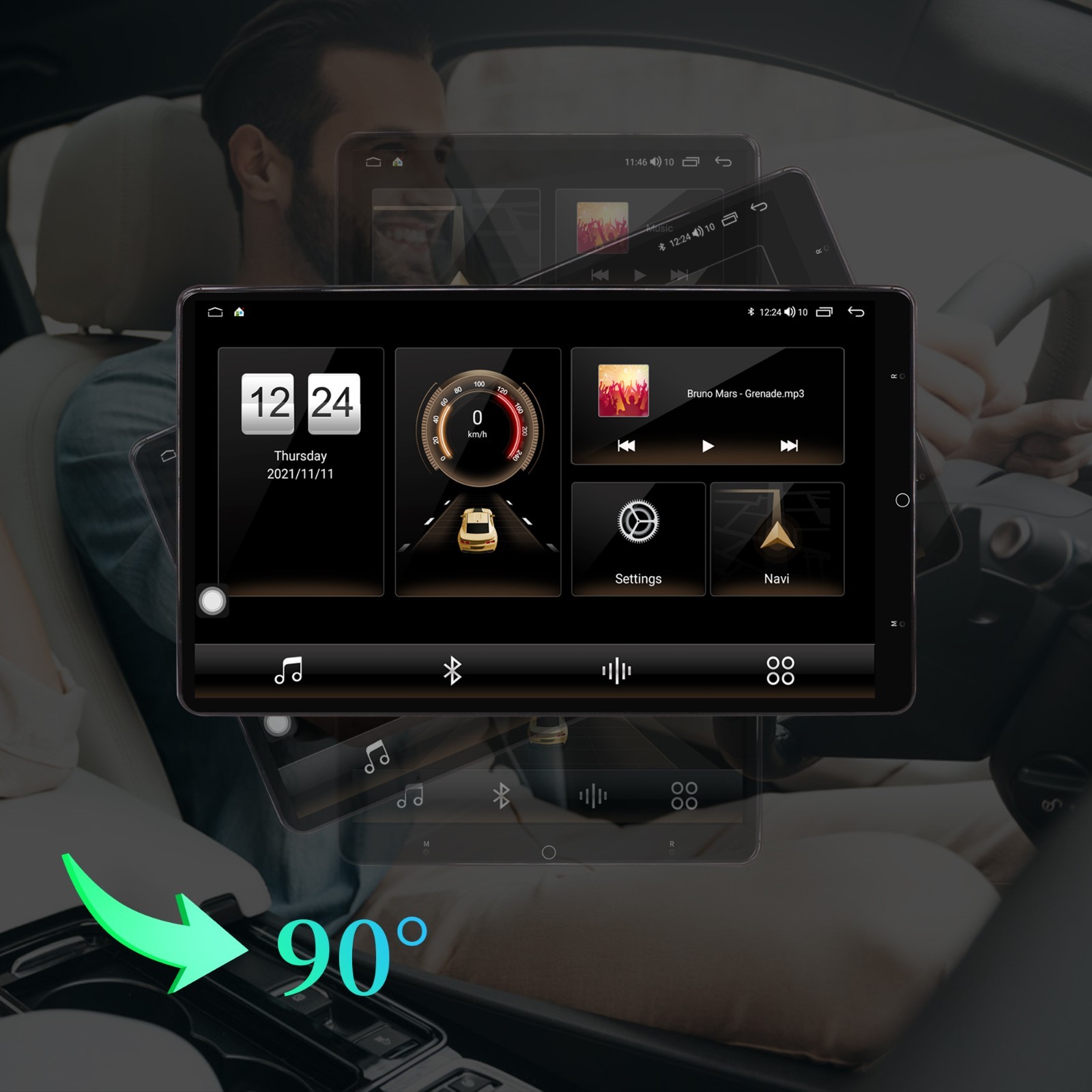 Rotatable Car Stereo Radio 2 DIN 13.3″ Touch Screen Android GPS Navi Wifi 128 GB