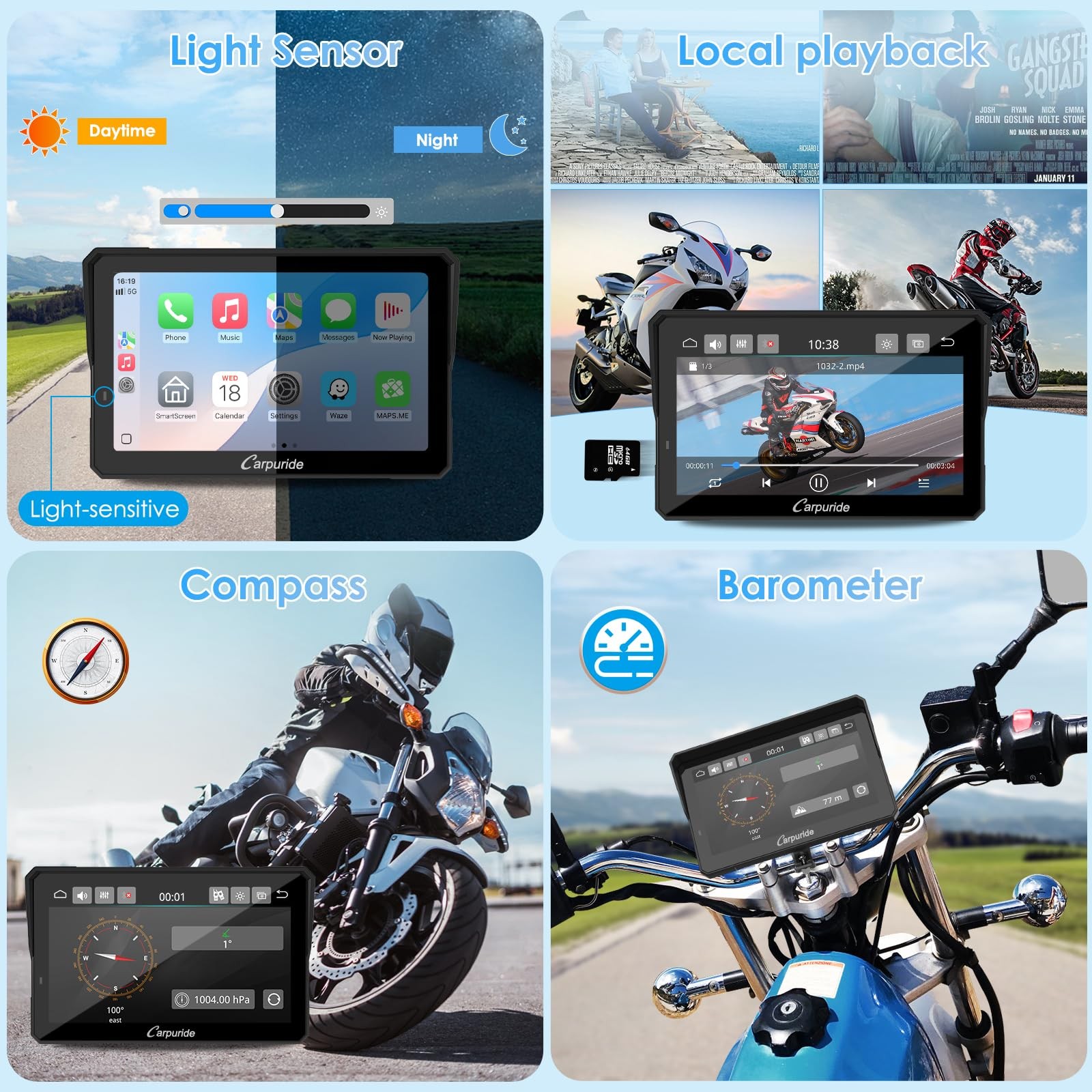 Carpuride W702S PRO 7″ Motorcycle Wireless CarPlay Android Auto GPS Screen