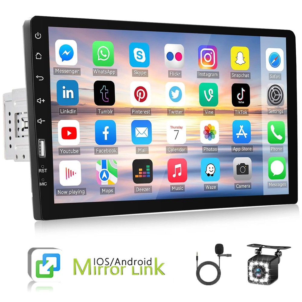 9″ Single 1 DIN Touch Screen Car Stereo Radio Bluetooth Mirror Link Player +Cam