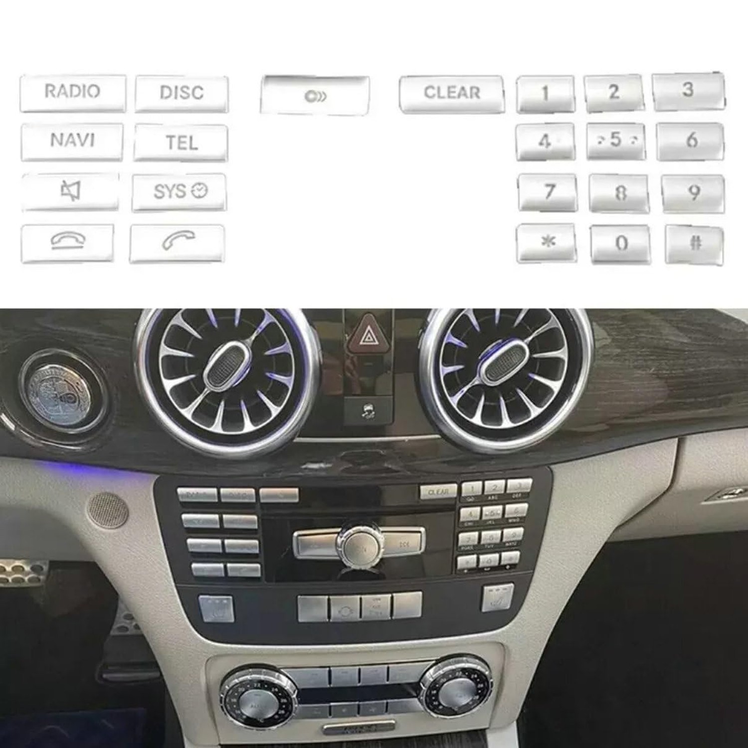 22Pcs Center Console Radio CD Pannel Numbers Button Cover Stickers Set for Me…
