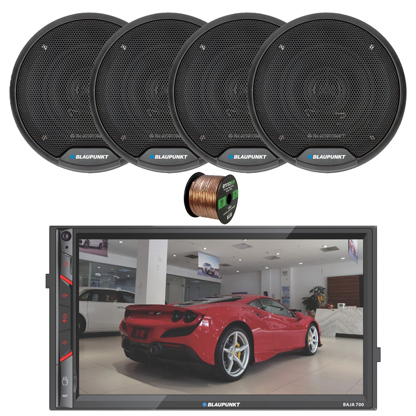 Blaupunkt BAJA 700 7″ Touchscreen BT AM/FM Receiver, 4x 5″ 40W Speakers w/Wire