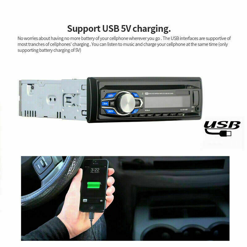 Single 1 Din Car Radio DVD CD MP3 Player Audio Stereo USB FM Bluetooth In-dash