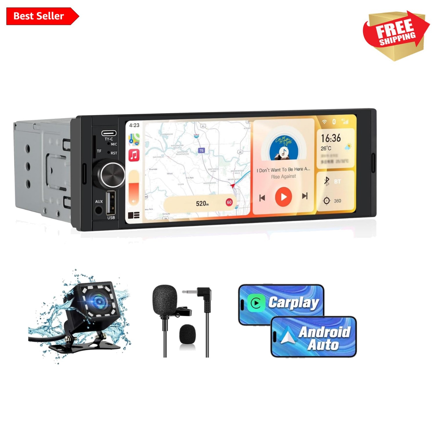 Versatile Single Din Touchscreen Stereo with Wireless Media & Rear View Support