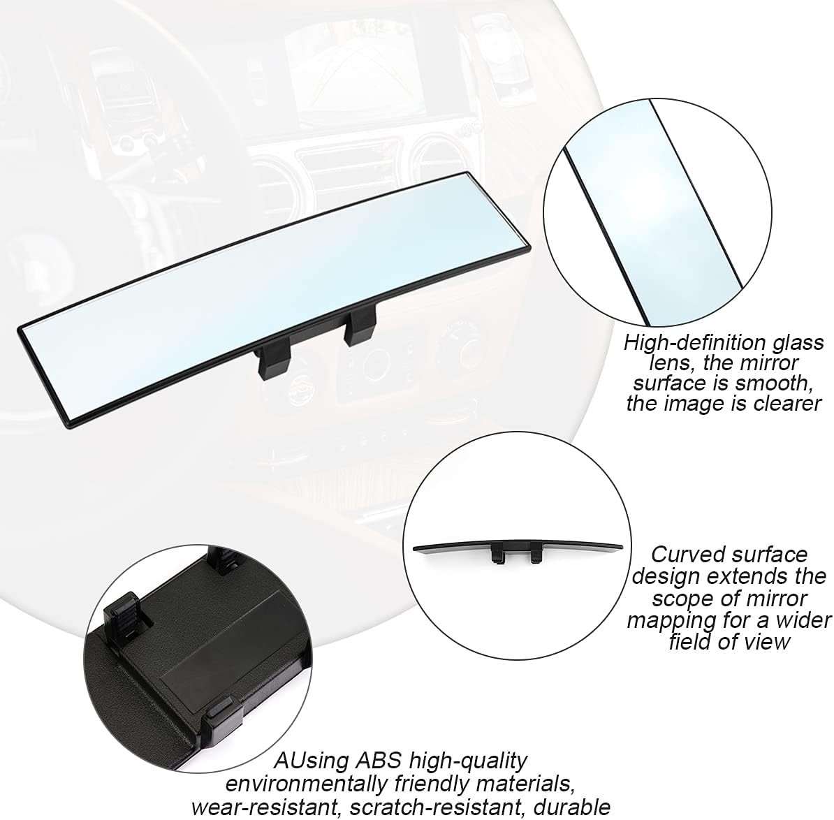 Car Rearview Mirrors, Shock Resistant Interior Clip-on Panoramic Rear View Mirro