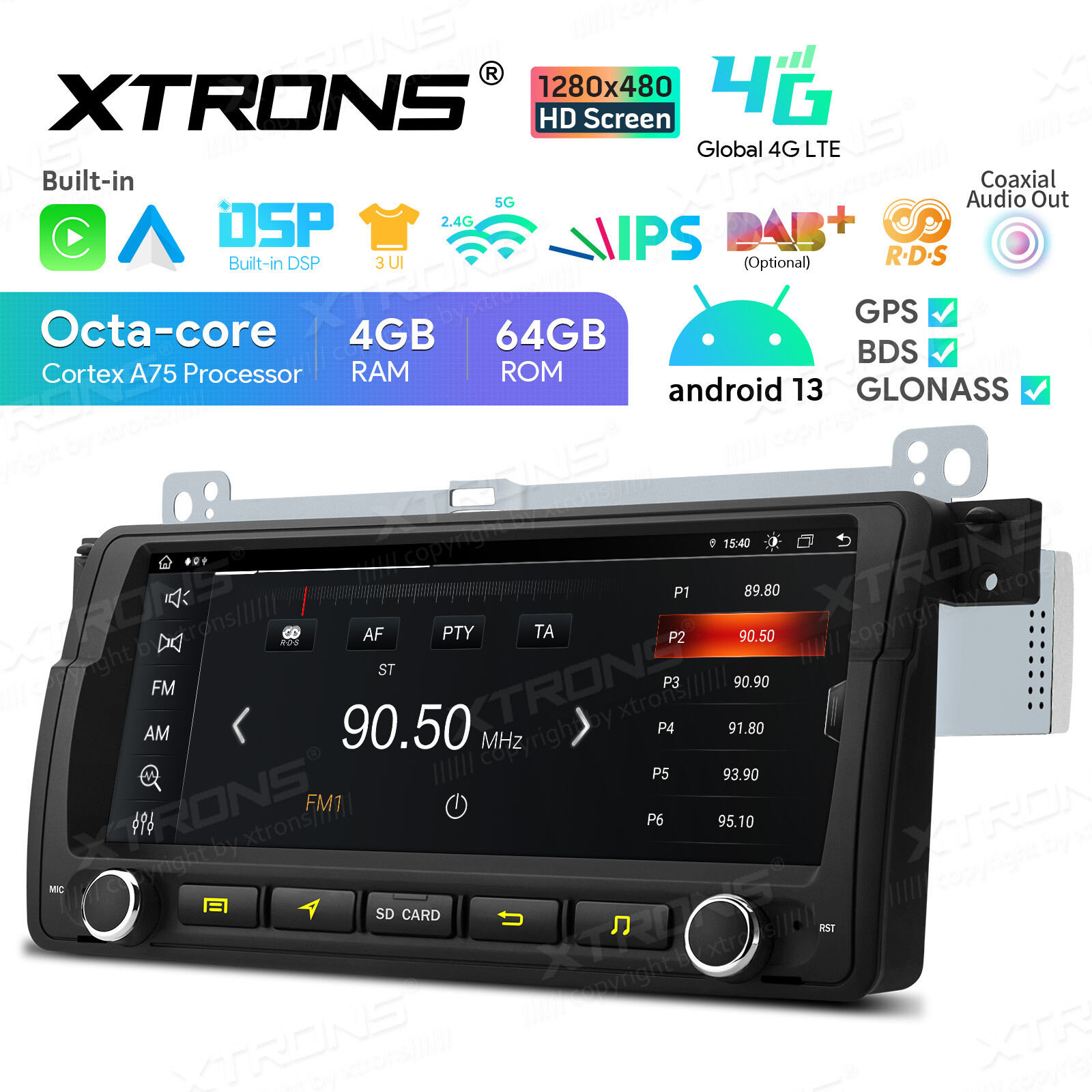 8.8″ Android 13 8-Core 64G Car Stereo GPS Nav Radio WIFI Car Play for BMW E46 M3