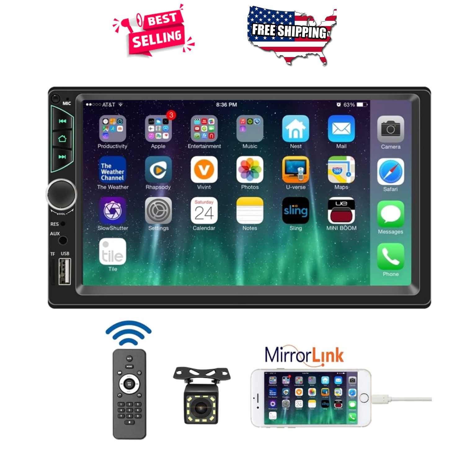 7 Inch Double Din Car Radio Touch Screen Bluetooth FM MP5 USB Mirror Link Camera