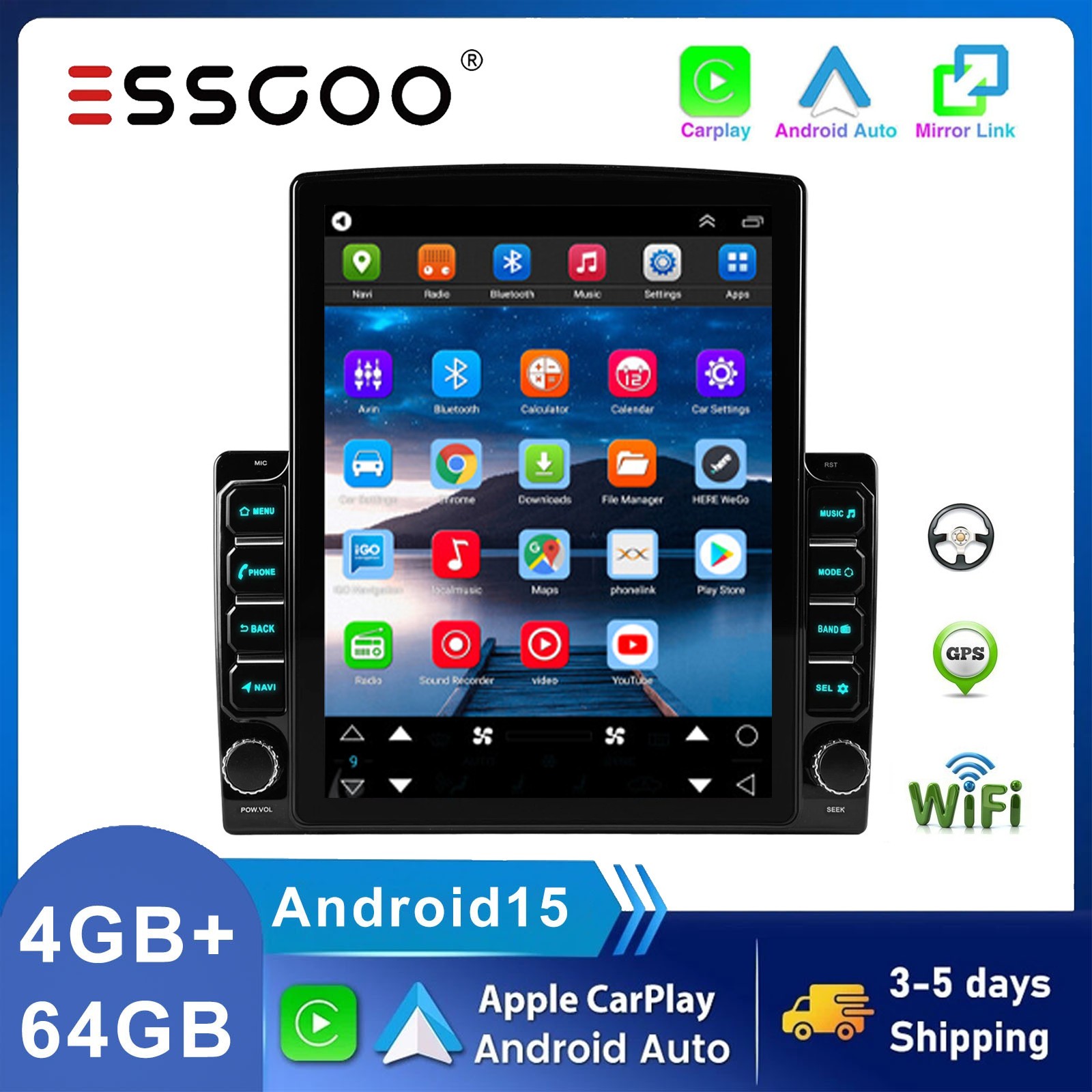 9.7″ Wireless Carplay Radio GPS Navi Car Double 2 Din HD Stereo Player Wifi Kit