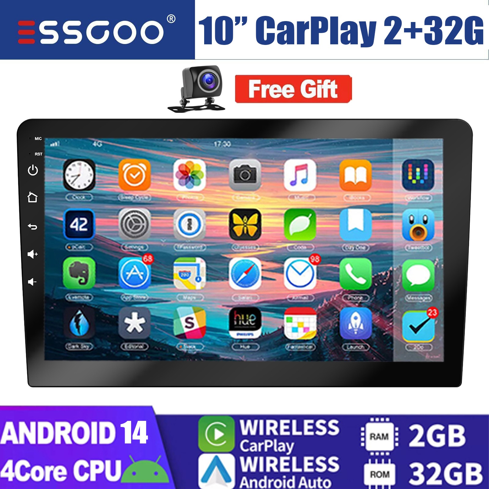 10″ Car Stereo Double Din IPS Touch Screen Bluetooth WiFi GPS FM 2+32G Radio AHD