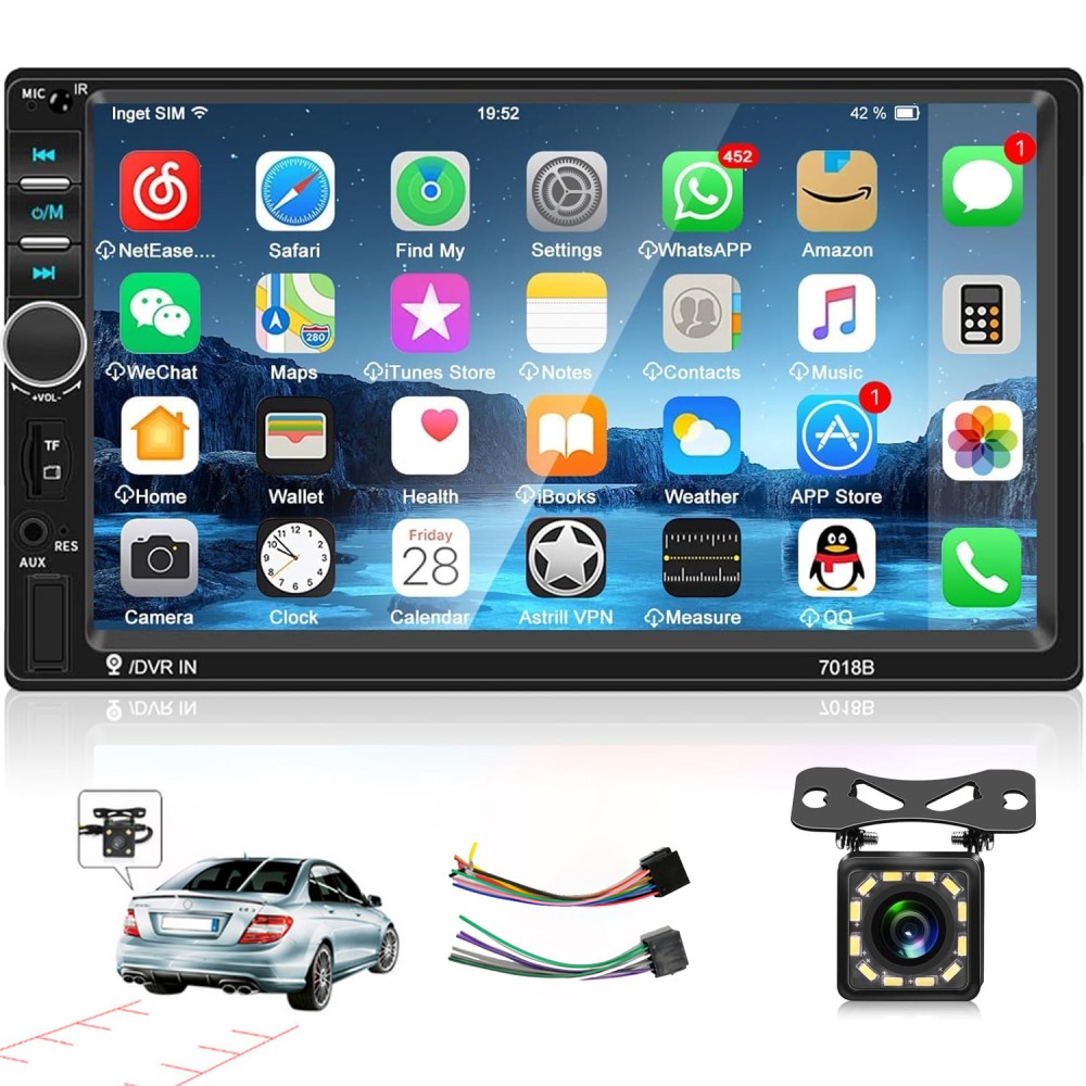 7″ 2 DIN Car Stereo Radio Bluetooth Touch Screen Mirror Link MP5 Player +Camera