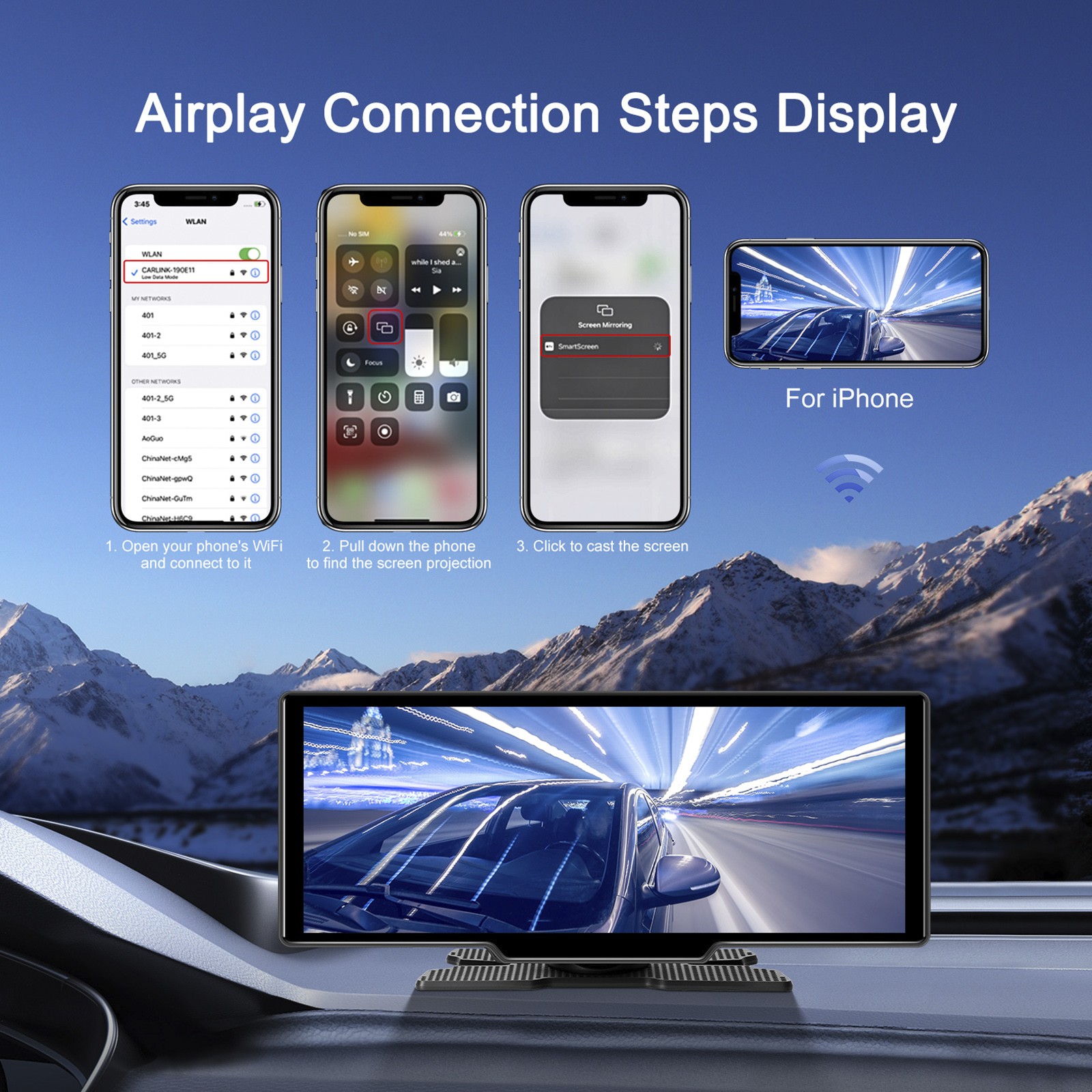 10.26″ Portable Bluetooth Car Navigation Wireless Carplay Car Radio AHD Camera