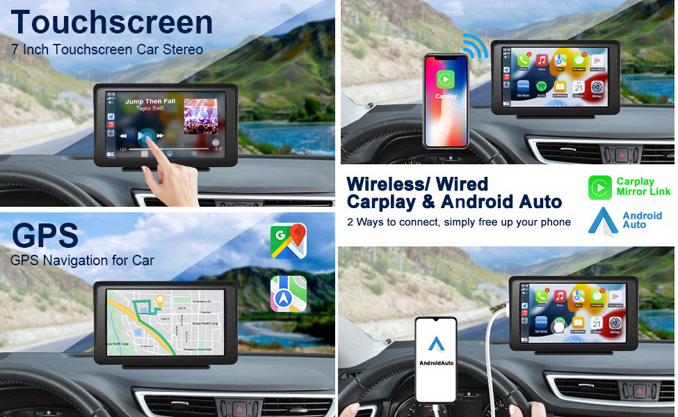 Portable Wireless Carplay Android Auto Car Radio Multimedia Player Mirror Link