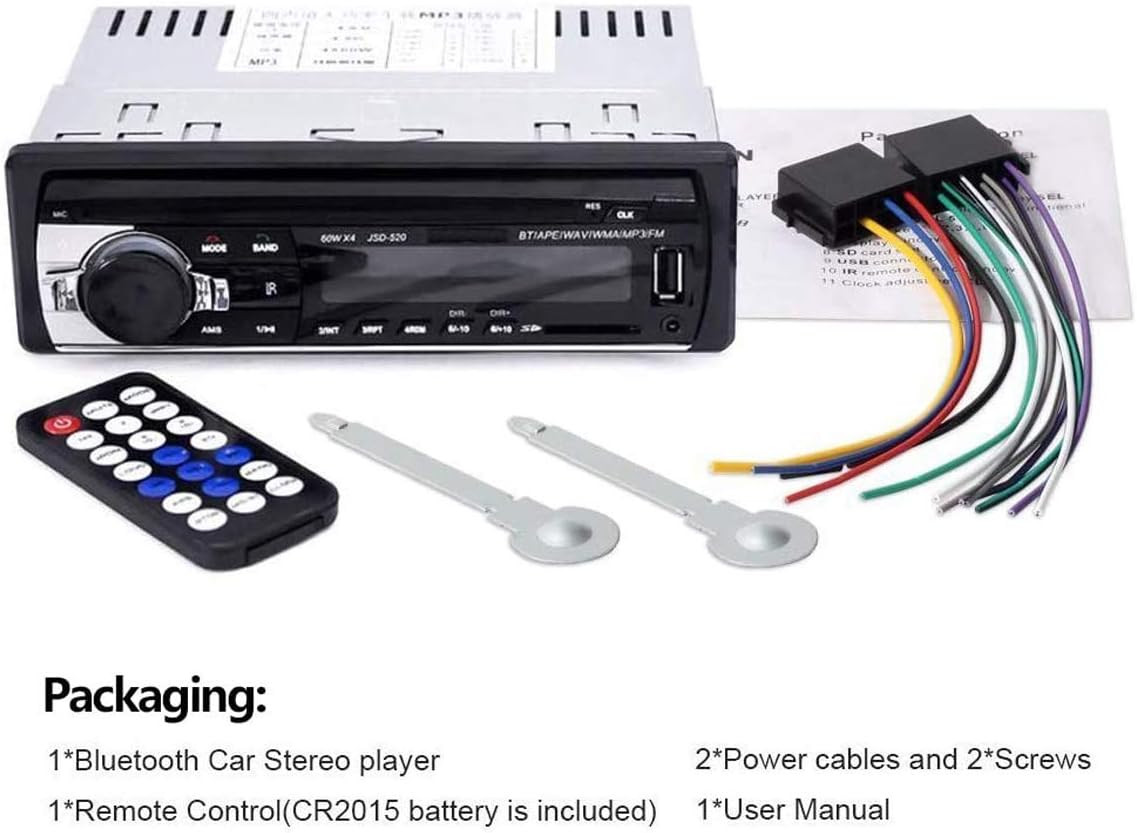 Single Din Car Stereo Receiver Bluetooth Hands-Free, 12V MP3 Audio Player