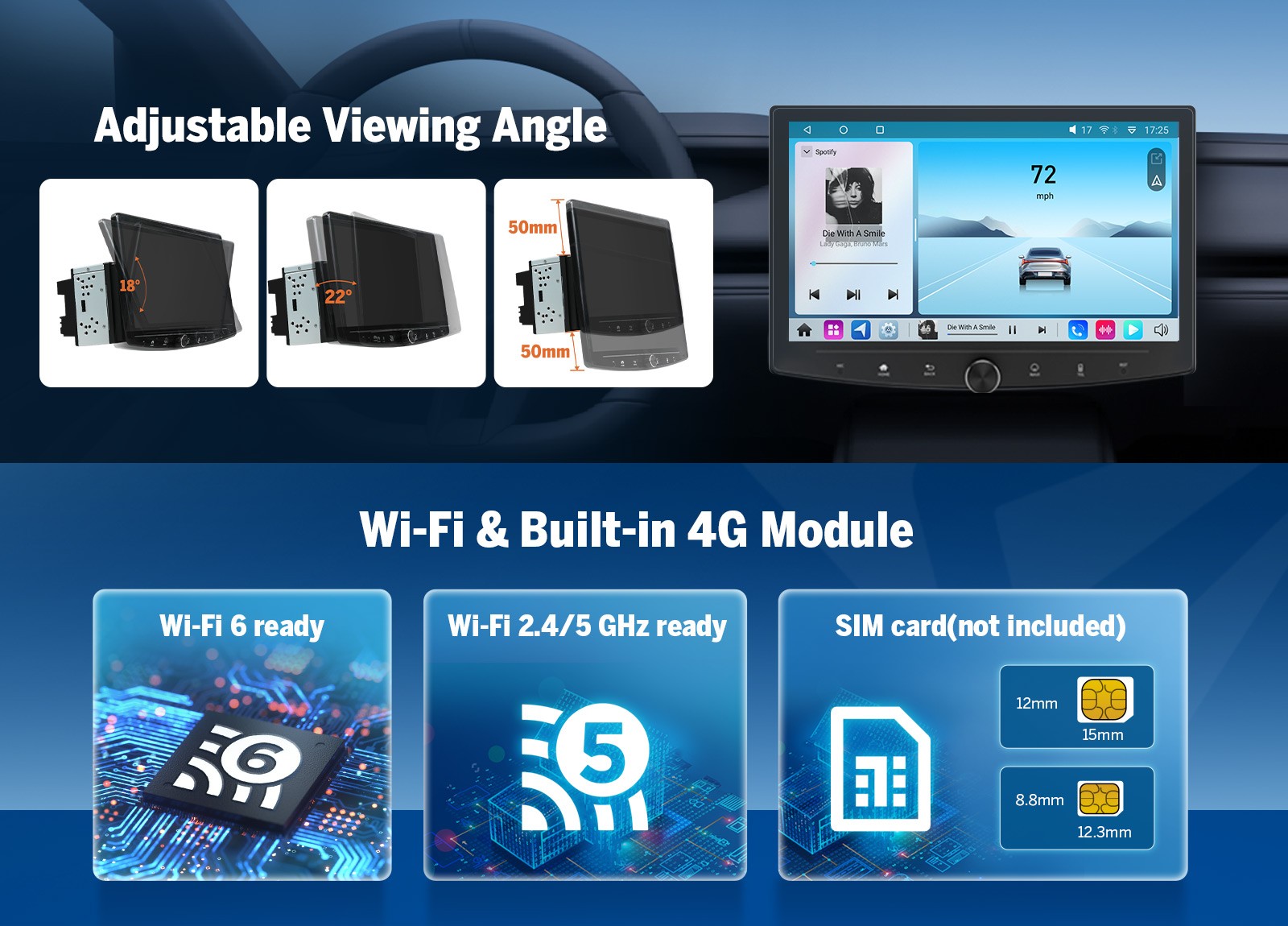 Android 12 6+64GB Double 2Din 10.1″ QLED Car Stereo Radio GPS Navigation CarPlay
