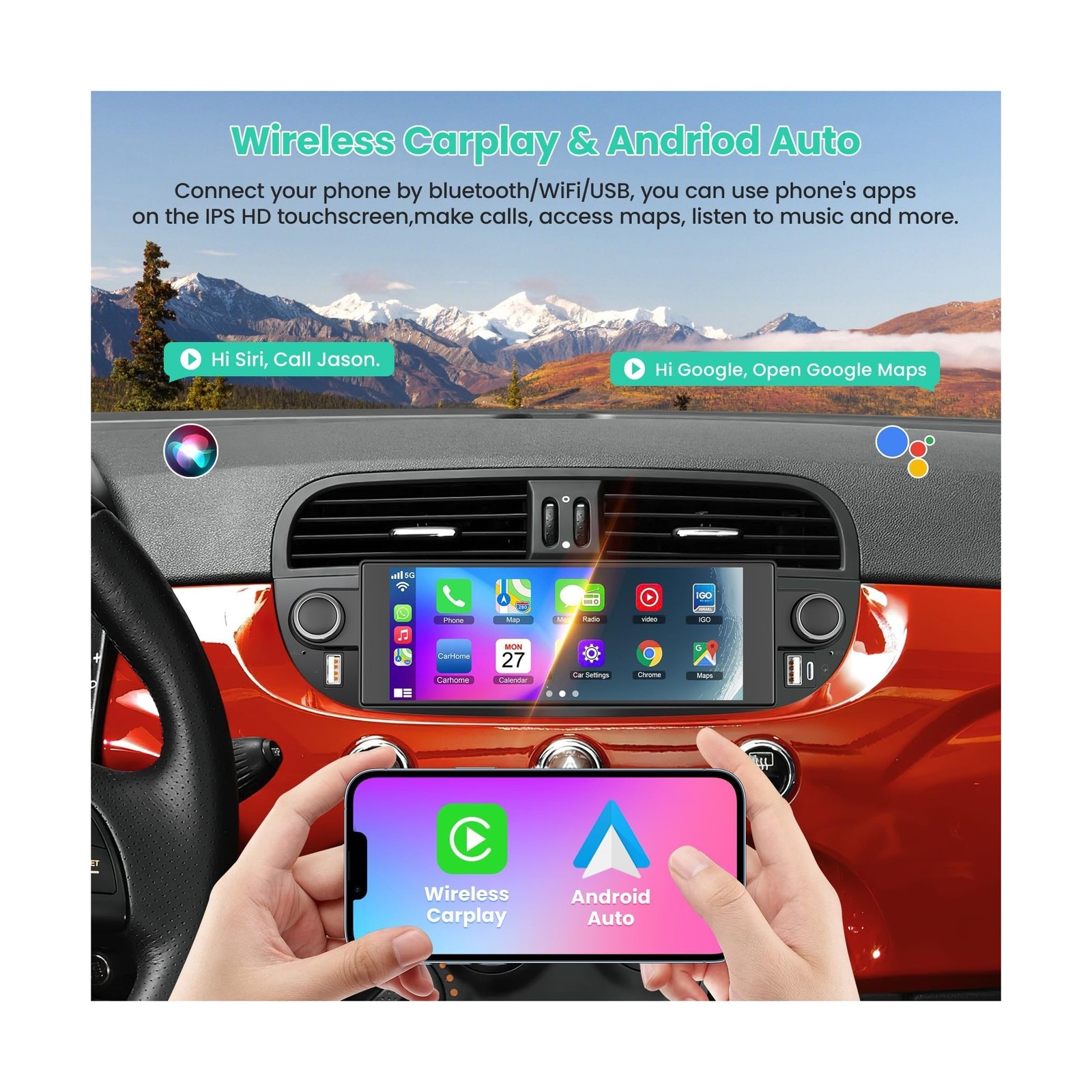 4+64GB Car Radio for Fiat 500 2007-2015 with Wireless Carplay&Android Auto, A…
