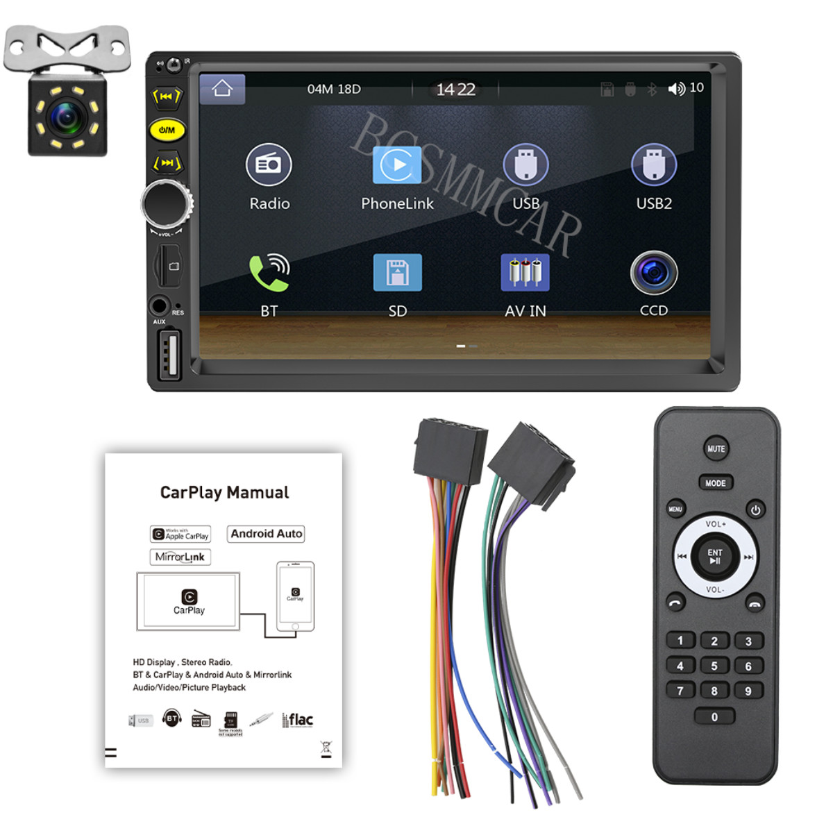 Double DIN Car Video MP5 Player Mirror Link SWC SD USB AUX-IN FM Bluetooth W/Cam