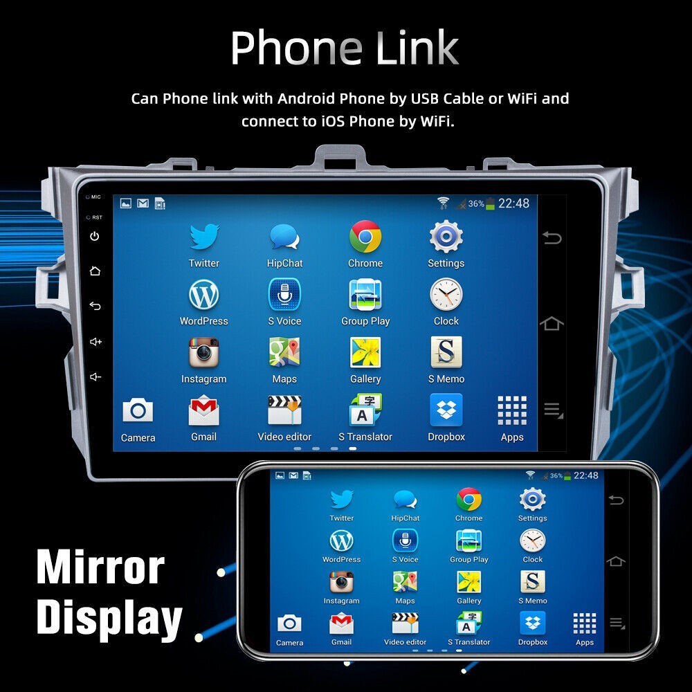 For 2009-2013 Toyota Corolla Radio Carplay w/Cam Backup Cam Android 13 FM RDS