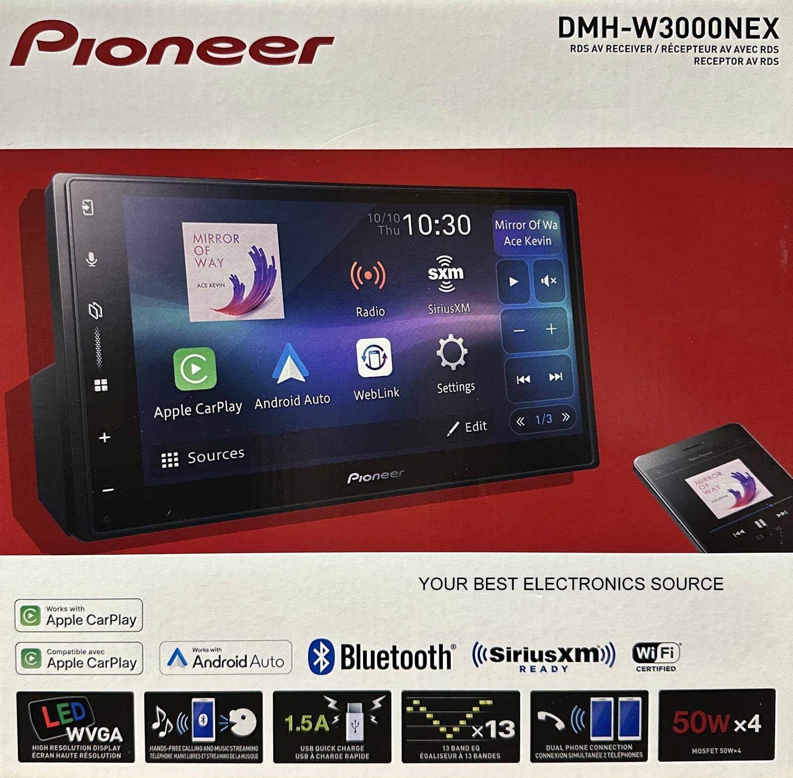 NEW Pioneer DMH-W3000NEX 6.8″ LCD Digital Media Receiver, CarPlay, Android Auto