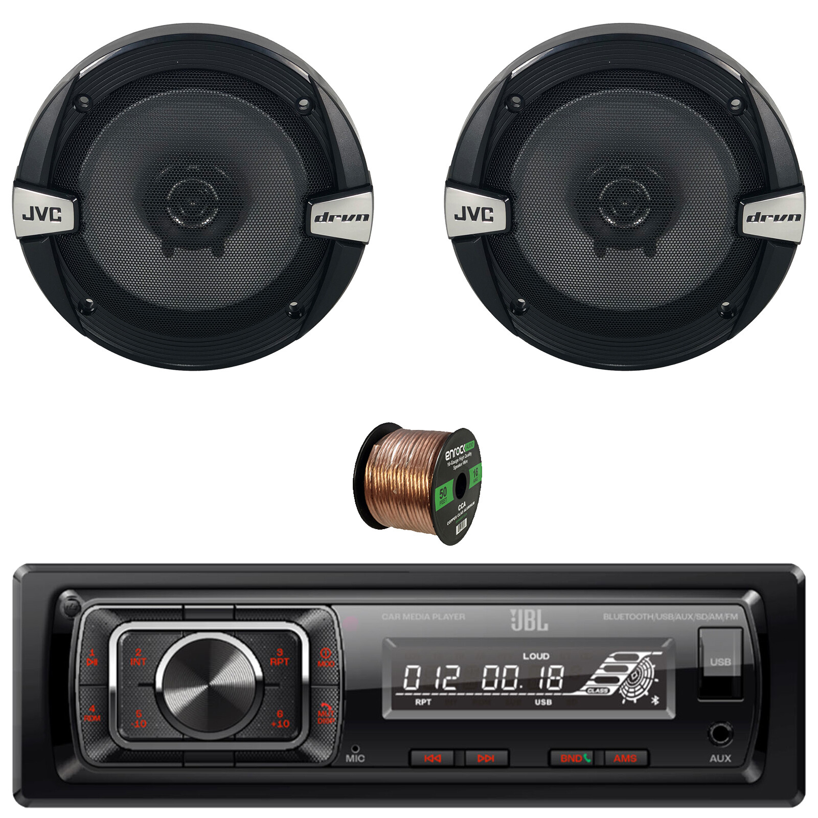 JBL Celebrity150 Single-DIN Bluetooth Radio, 6.5″ 300W Max Speakers (Pair)