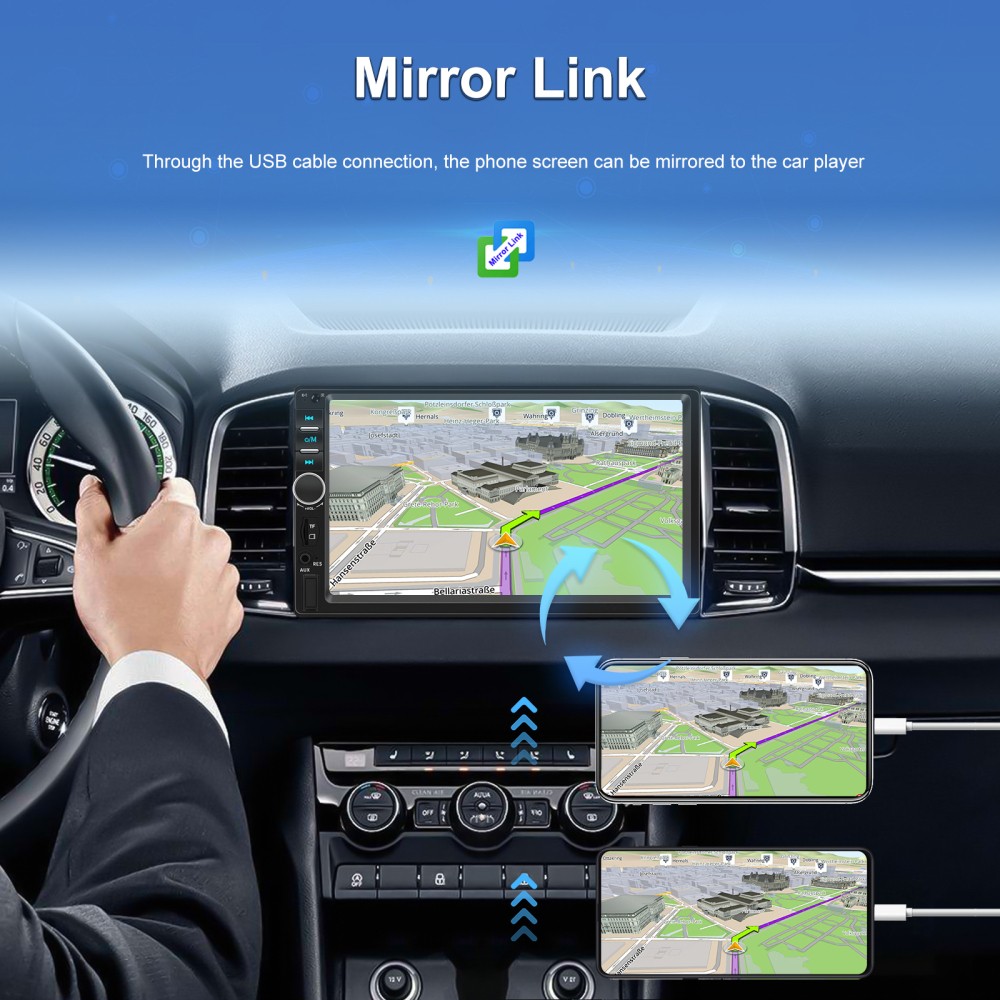 2 Din Apple Carplay Android Auto 7″ Car Stereo Radio Bluetooth Touch Screen Cam
