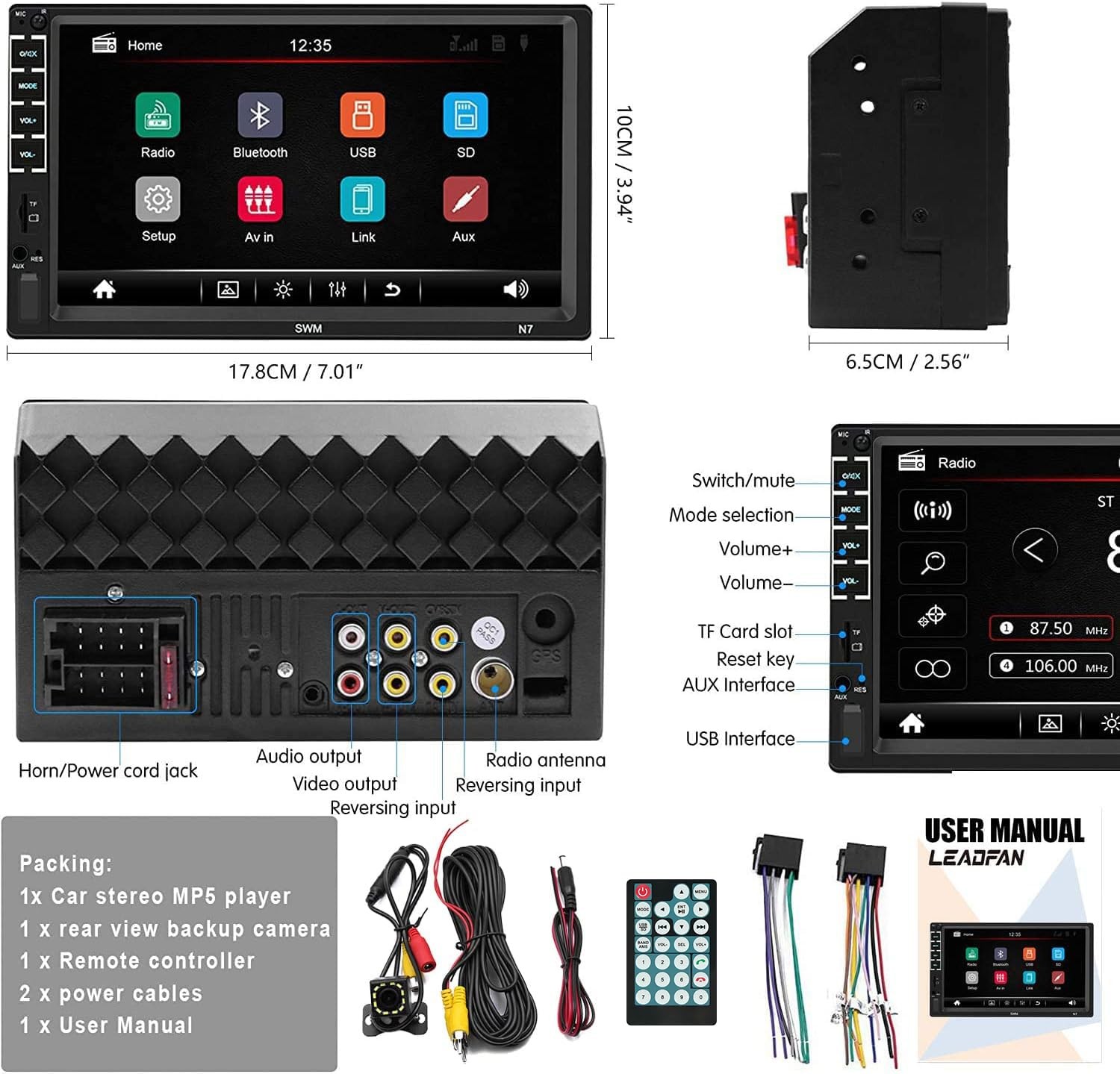 7″ Car Stereo Double Din Touch System-with camera