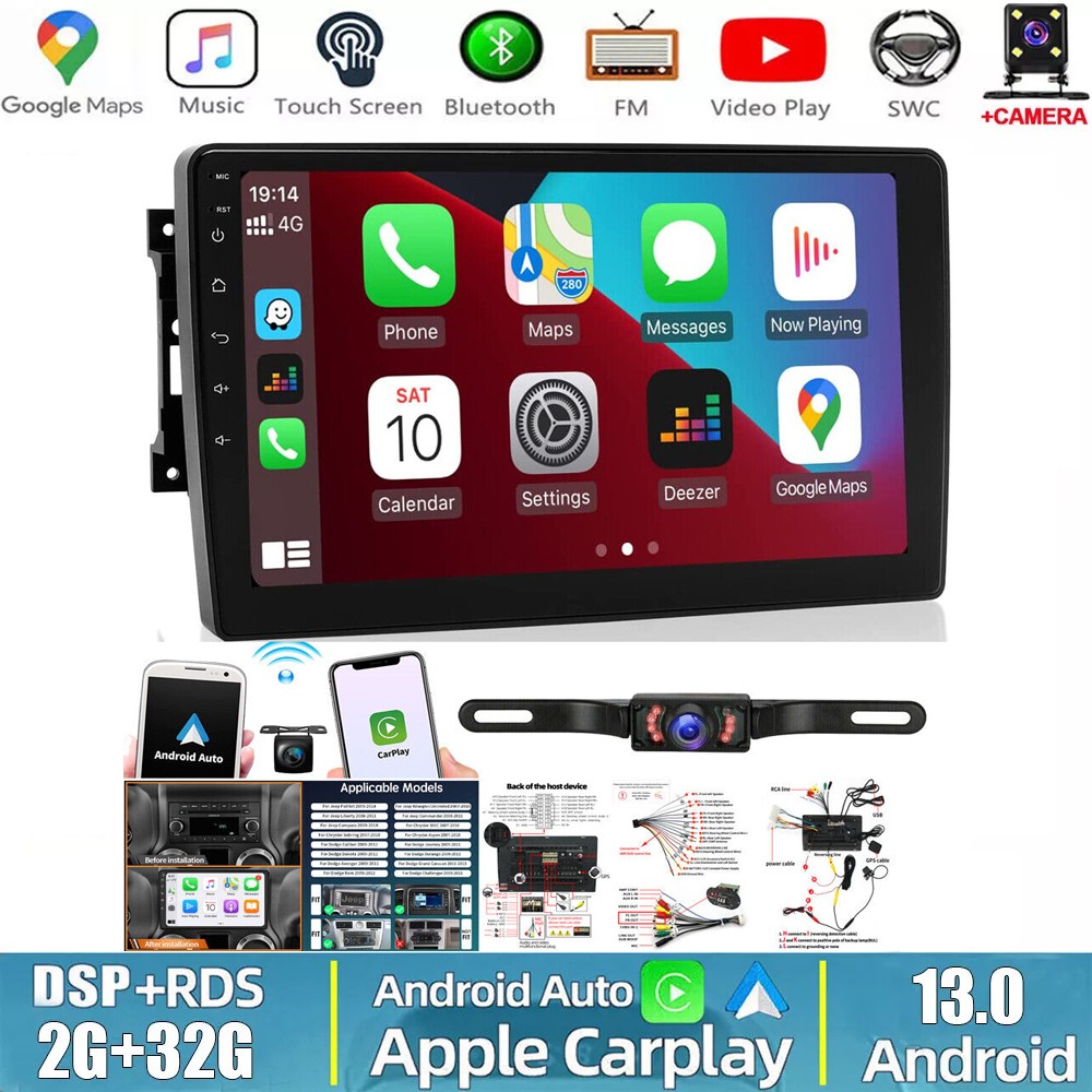 10″ Android 13 Carplay Car Stereo Radio GPS For Jeep Wrangler Chrysler Dodge Ram
