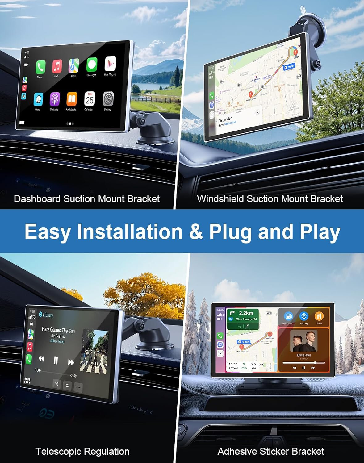 Oscio9″ Wireless Carplay Android Auto Screen with 4K Dash Cam & 1080P Backup cam