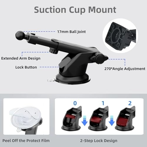 Carplay Screen Mount with Scrwes, Flexible Suction Cup Bracket for 7″/ 9″/