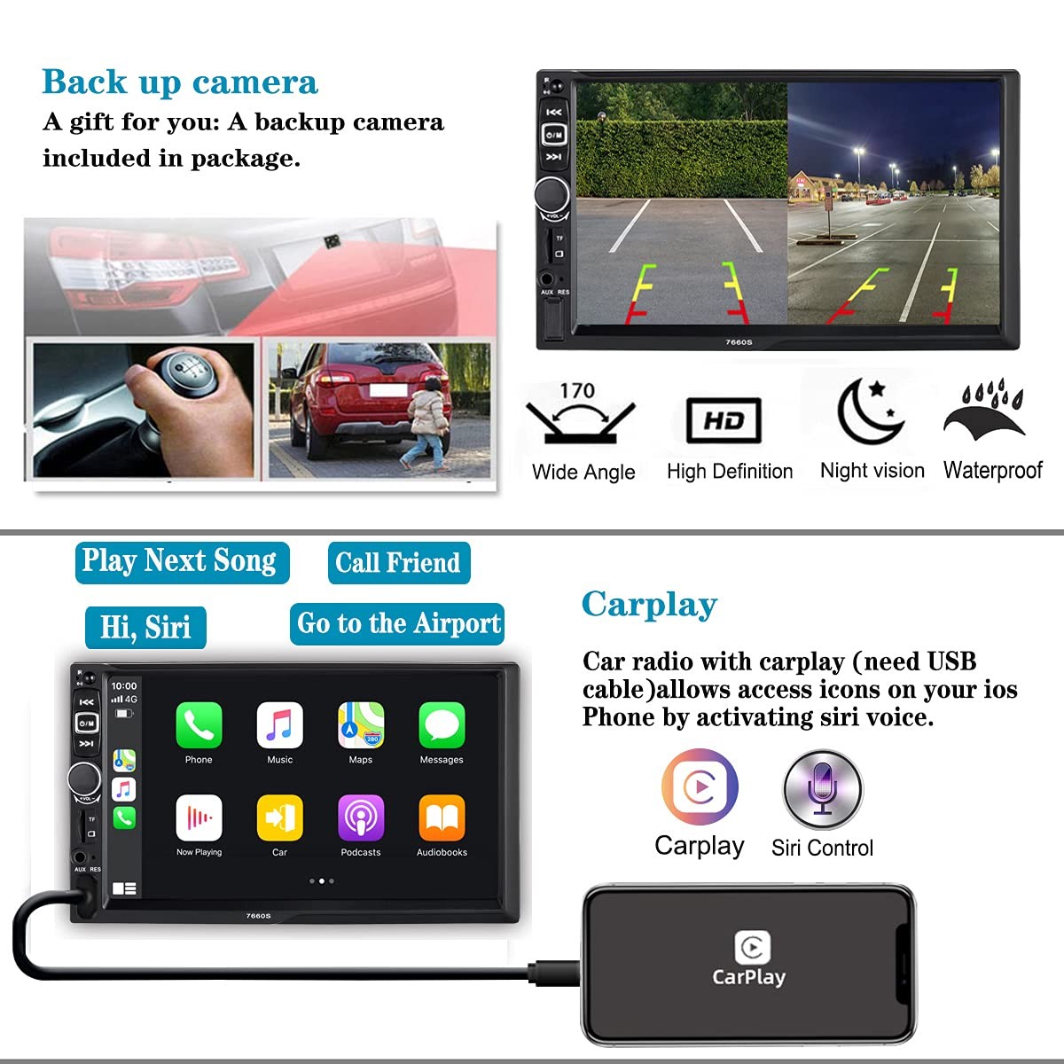 Estereo De Doble Din Với Control De Voz Y Camara De Reversa De Lujo Pro