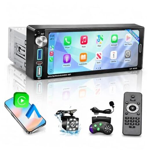 Single Din Touchscreen Radio,6.9″ HD IPS Single Din Car Stereo with Wireless