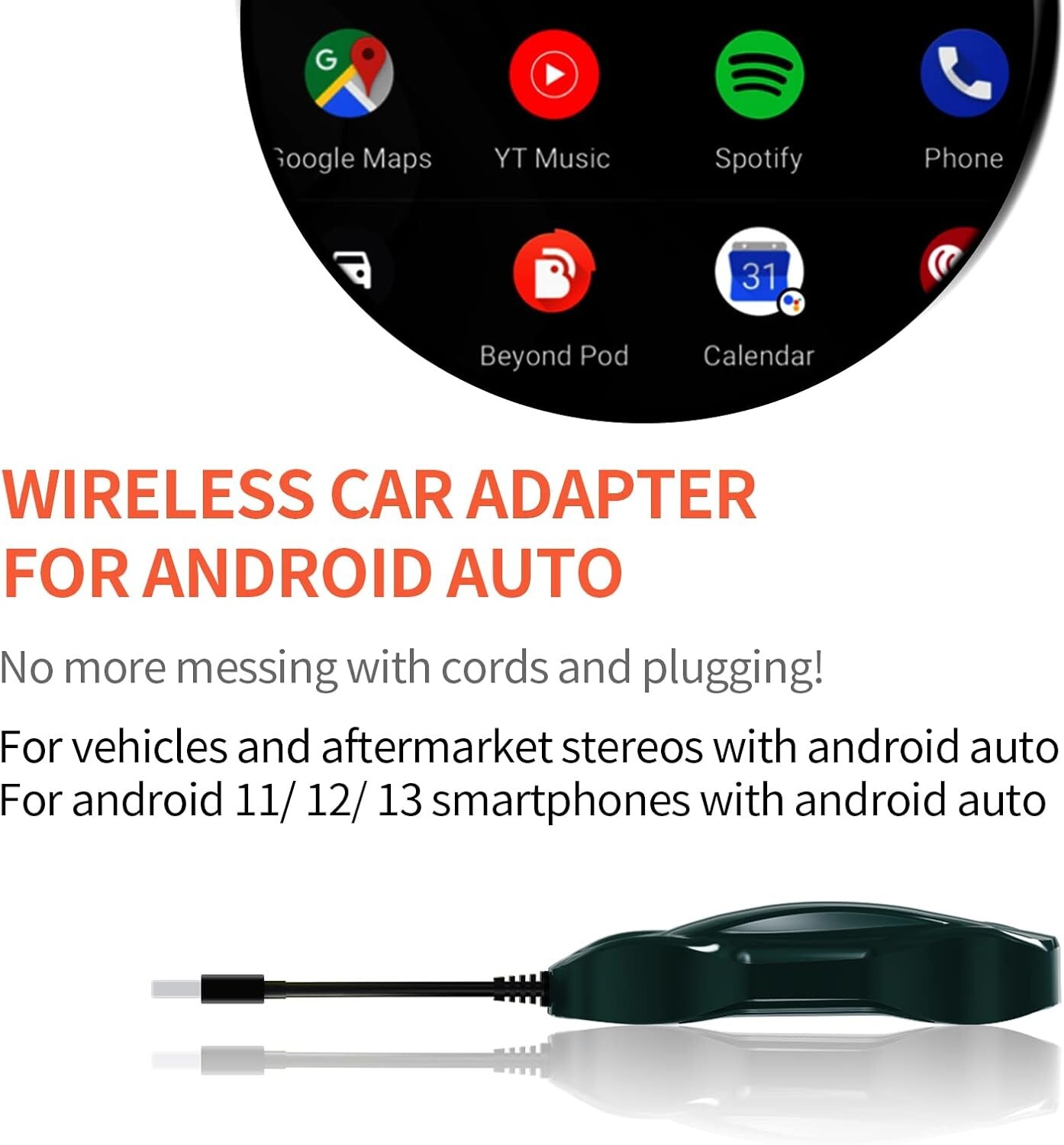 Android Auto Wireless Adapter for 2016+ Factory Cars Converts Wired Android Auto