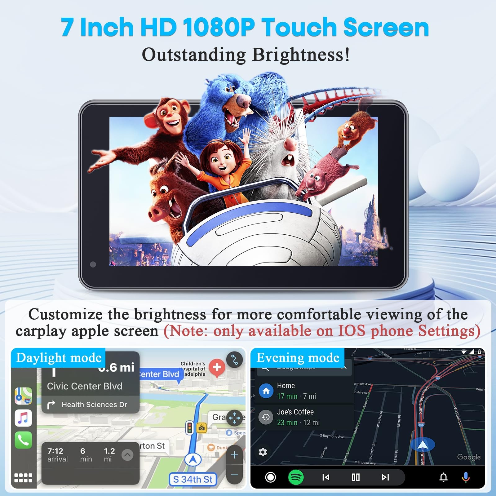 Pantalla Portatil De 7 Pulgadas Con Android Auto Y Navegacion GPS Lujo