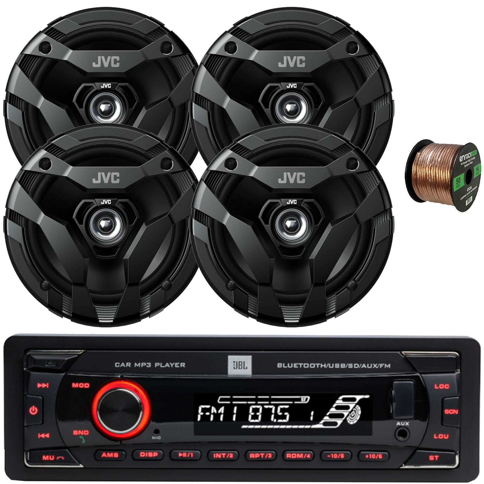JBL Celebrity100 1-DIN Bluetooth SD/MP3 Stereo, 4x 6.5″ 300W Coaxial Speakers