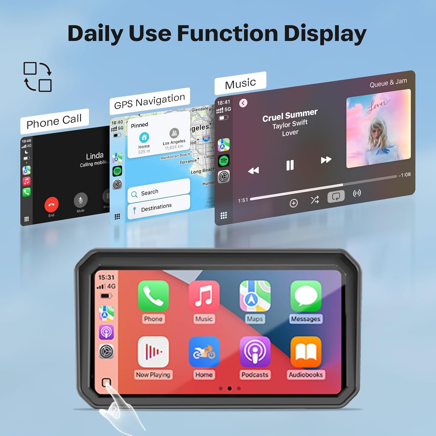 WonVon 7 Inch Wireless Motorcycle Carplay GPS Navigation System Apple Carplay